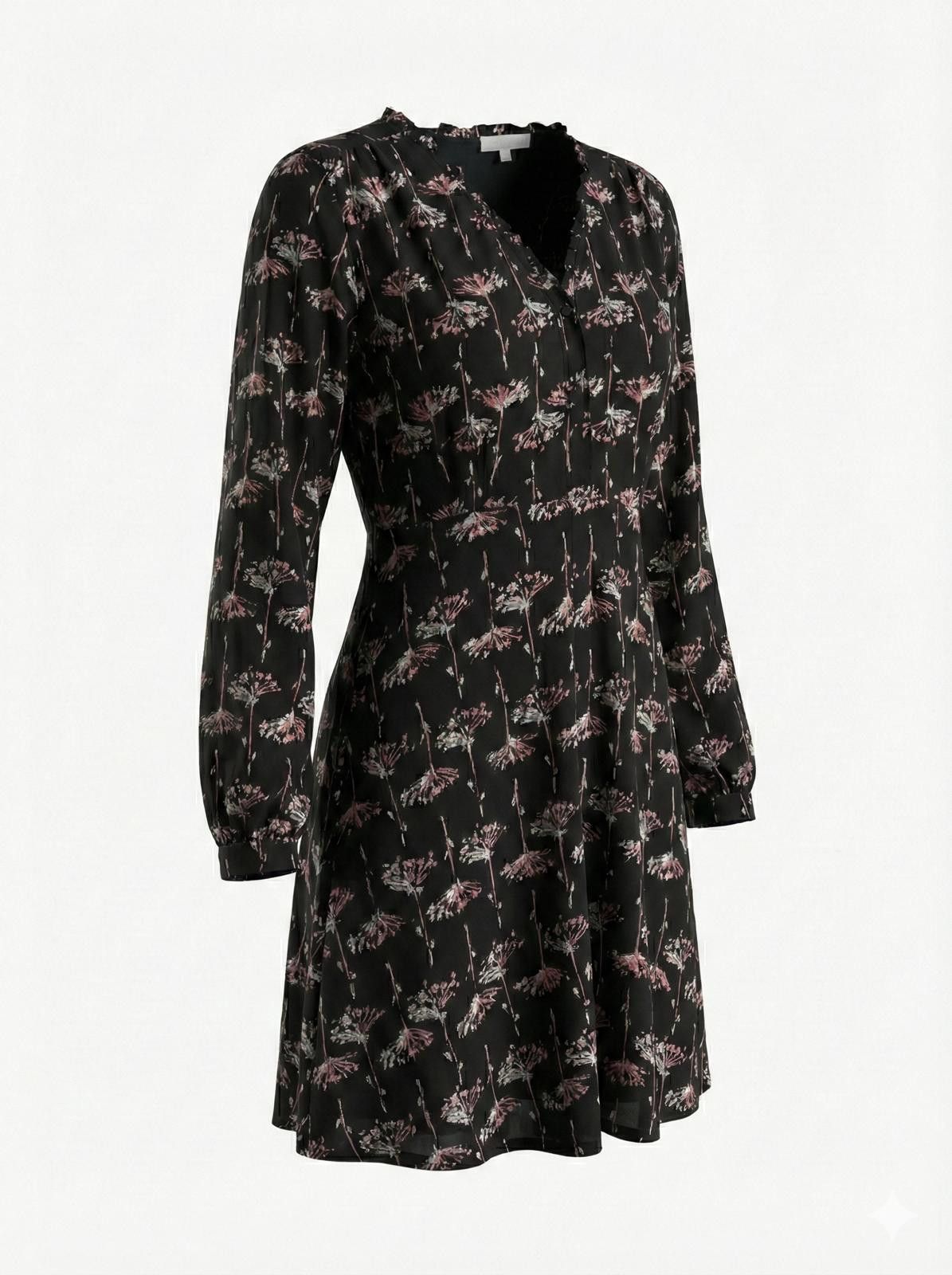 Japanese Brand Jaba black floral long sleeve dress ruffle neck Size S / US 4 / IT 40 - 2 Thumbnail