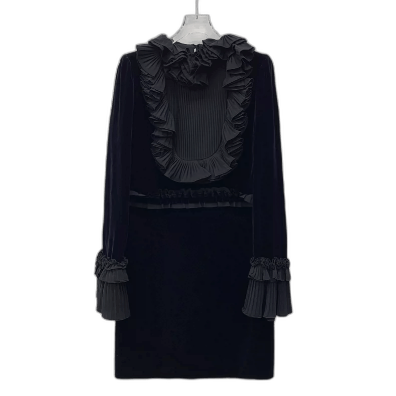 Gucci Black Ruffled Long Sleeve Dress Size 42-2505