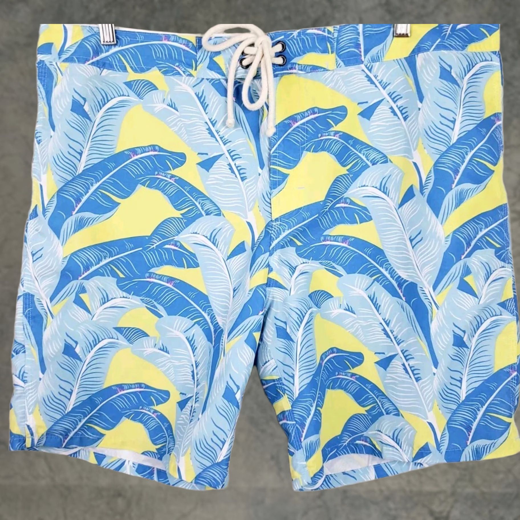 Vintage Strong Boalt Board Shorts Men’s 34 Blue Yellow Foilage Trunks Beach Vacation Surfing 100% Polyester Size US 34 / EU 50 - 1 Thumbnail