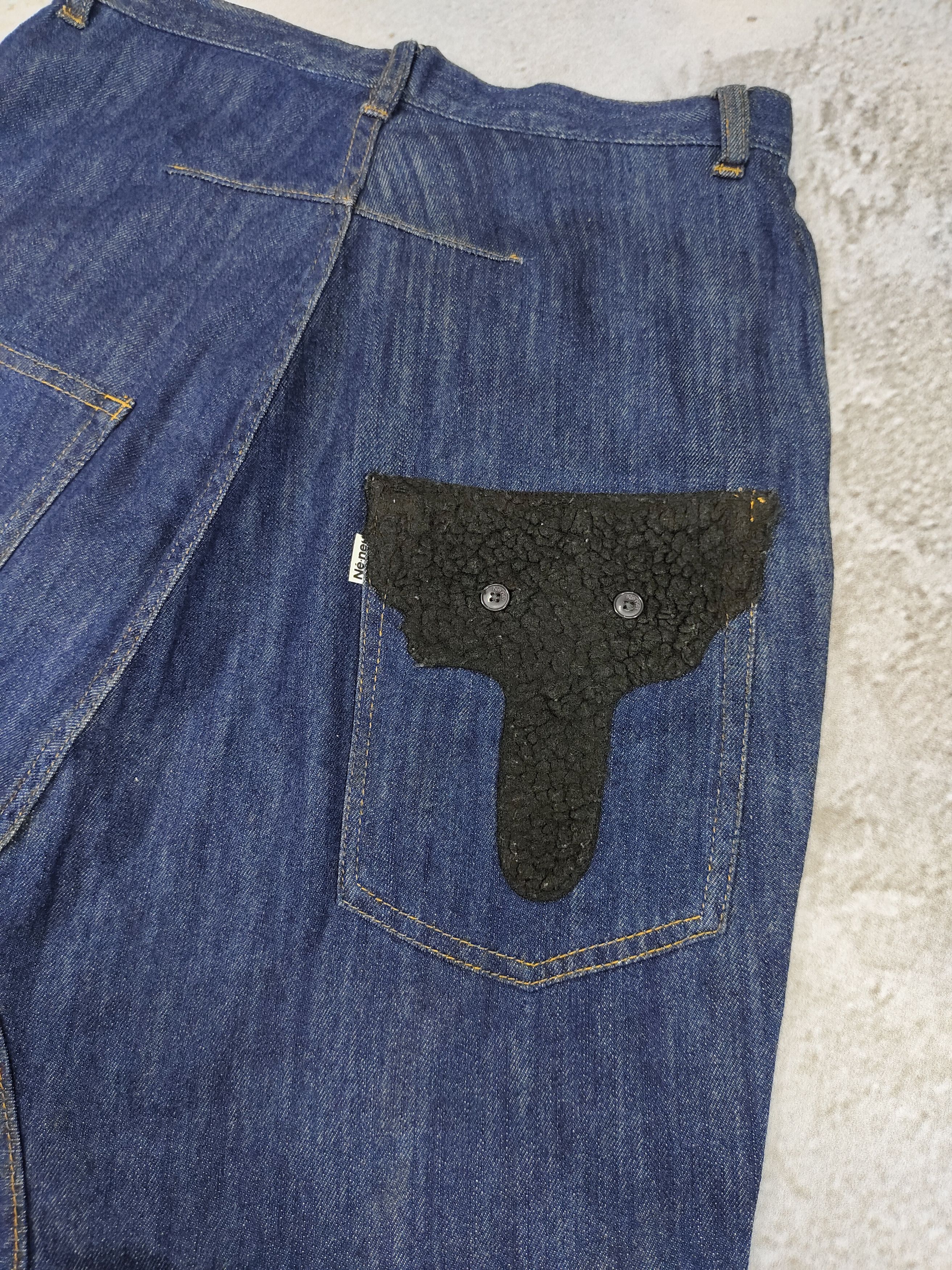 Ne-Net 00s Ne-net- Elephant Pacth Drop Crotch Cropped Denim Pants Size 29" - 3 Thumbnail