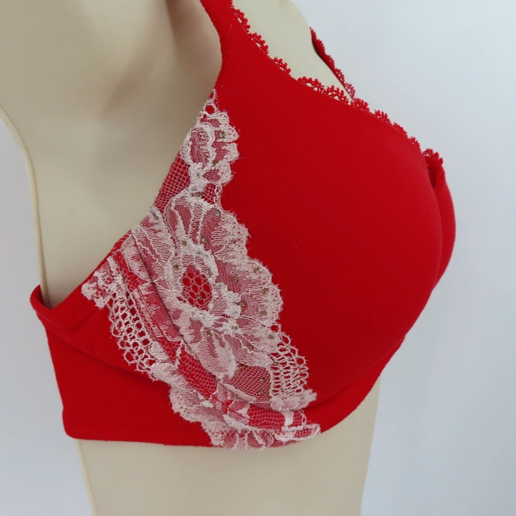 Victoria's Secret Victoria's Secret Body by Victoria Lined Demi Bra 34D Red Lace Trim Bow Underwire T-Shirt Cup D Women Size ONE SIZE - 3 Thumbnail
