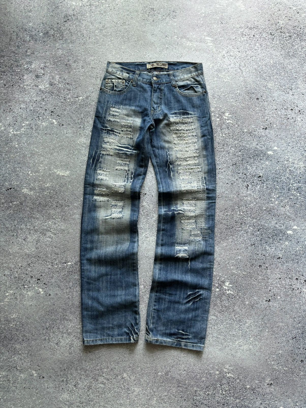 Pre-owned Avant Garde X Vintage Y2k Distressed Jeans Straight Rap Retro 00's Usa In Blue