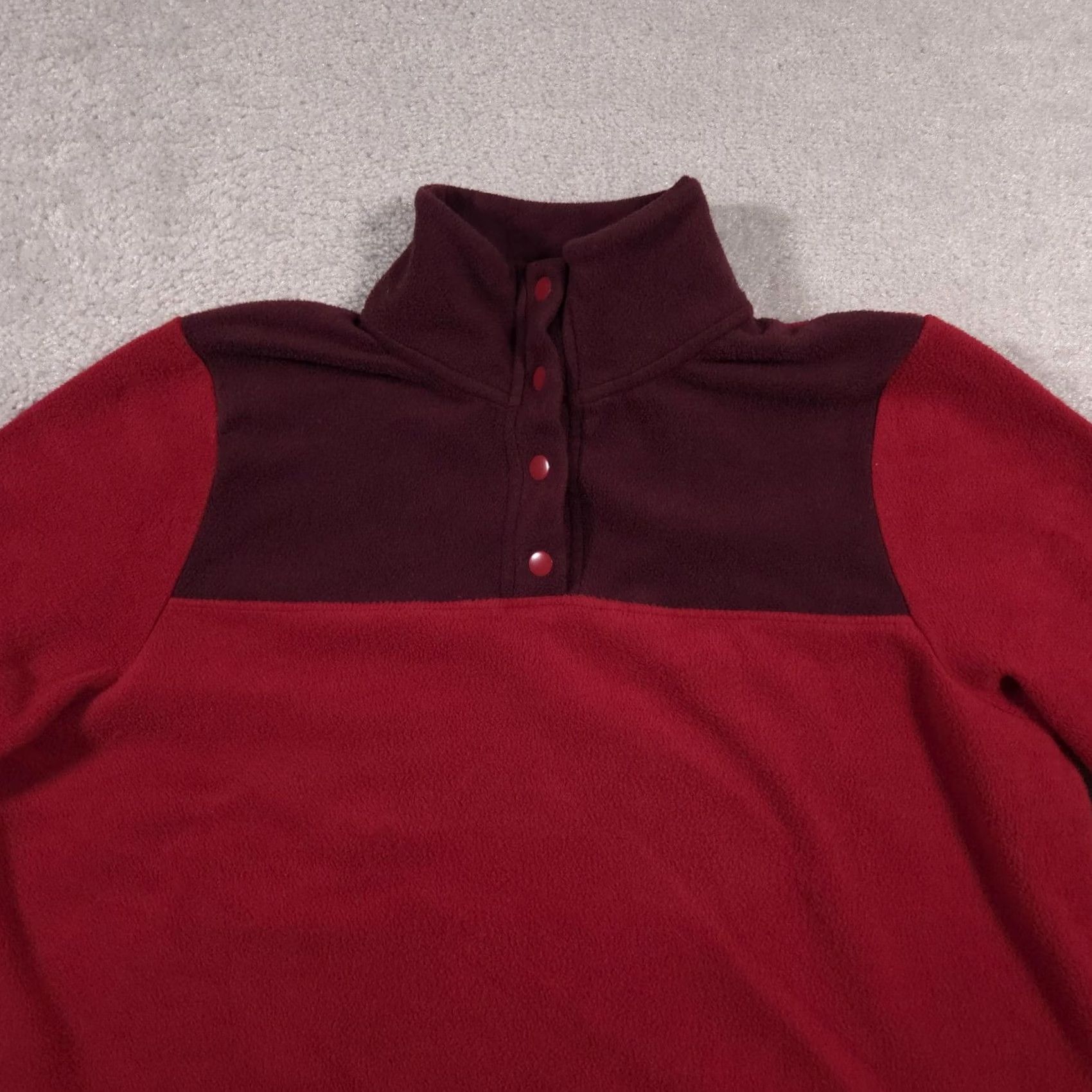 Vintage Cuddl Duds Pullover Womens Large Red Maroon Fleece Snap Front Warm Cozy Pockets Size L / US 10 / IT 46 - 3 Thumbnail