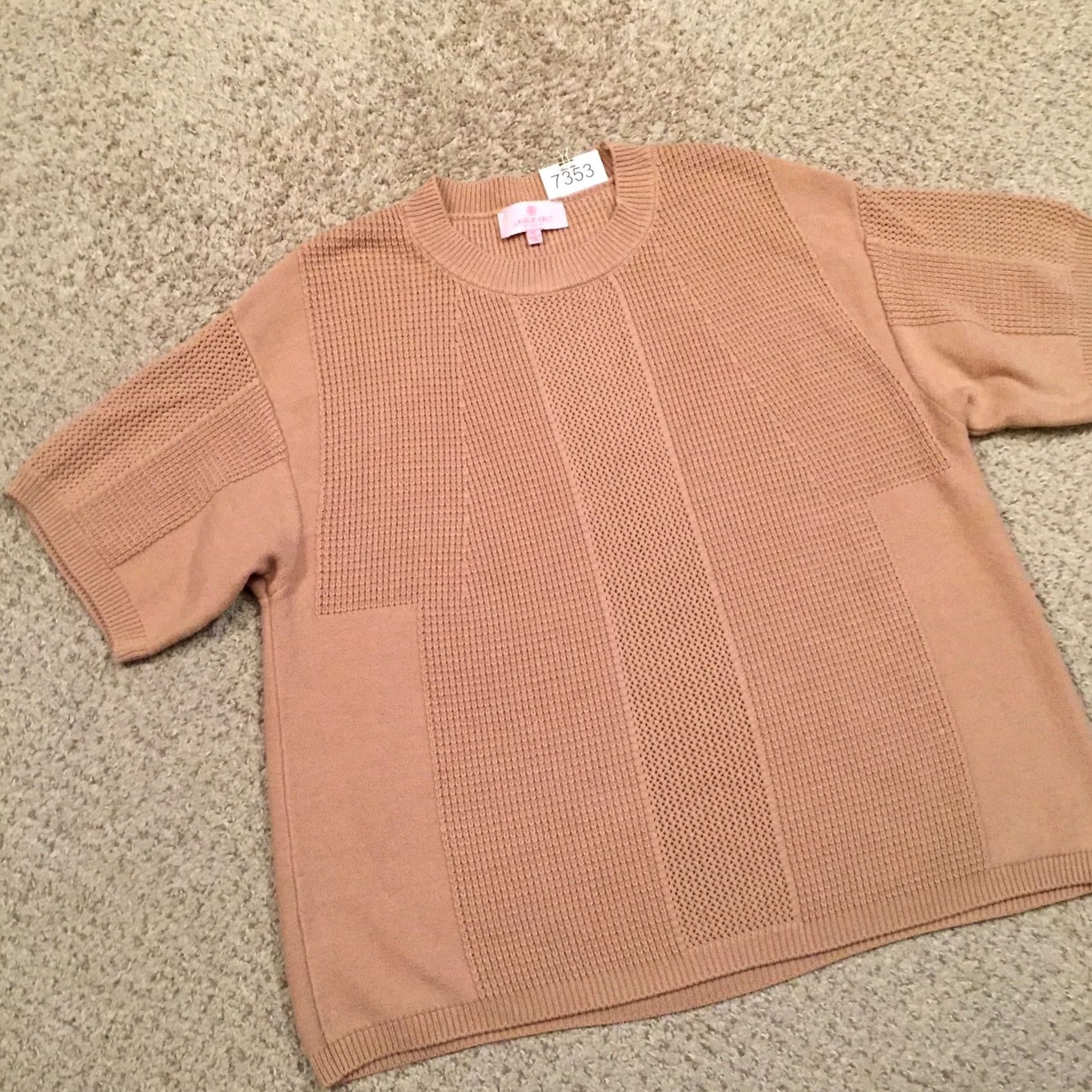 Vintage Laurie Felt Sweater Womens XL Beige Short Sleeve Knit Cotton Blend Size XL / US 12-14 / IT 48-50 - 5 Thumbnail