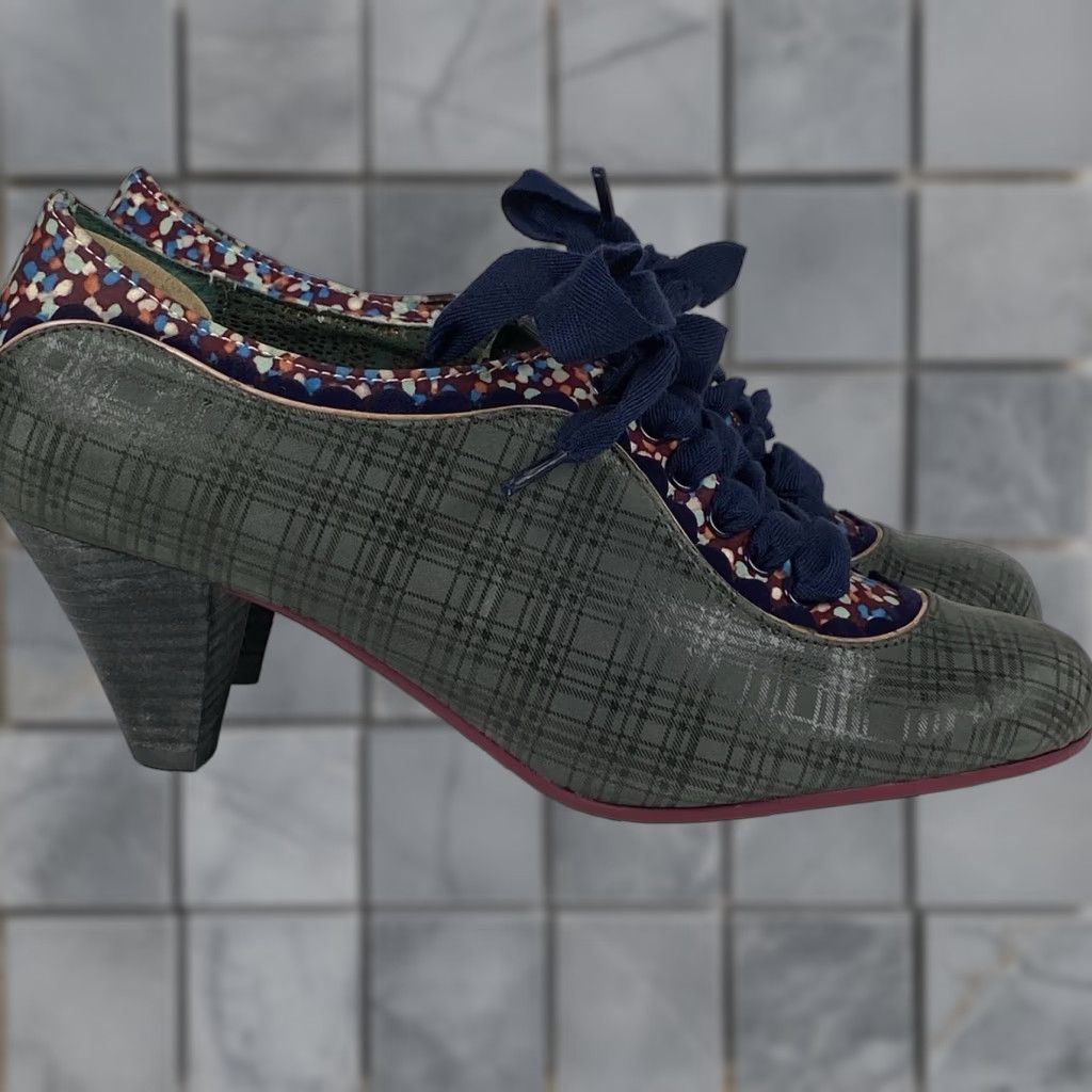 Vintage POETIC LICENCE Backlash Pumps Women’s 6.5 Grey Plaid Ribbon Tie Mid Heel Pump Size US 7 / IT 37 - 1 Thumbnail