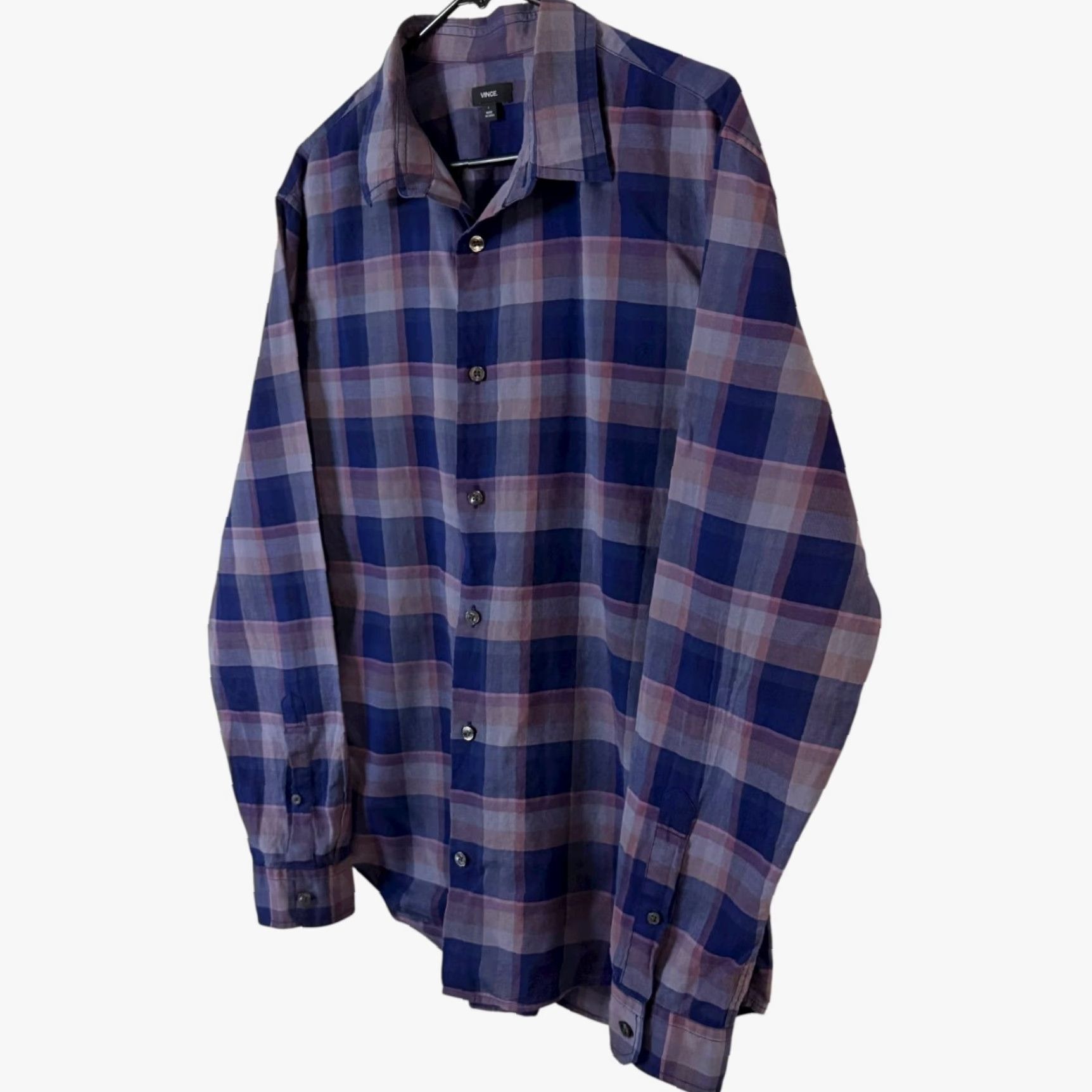 Vince Vince Button-Up Shirt Plaid Long Sleeve Blue 100% Cotton Men’s Large L, Casual Business, Preppy, City Style Size US L / EU 52-54 / 3 - 2 Thumbnail