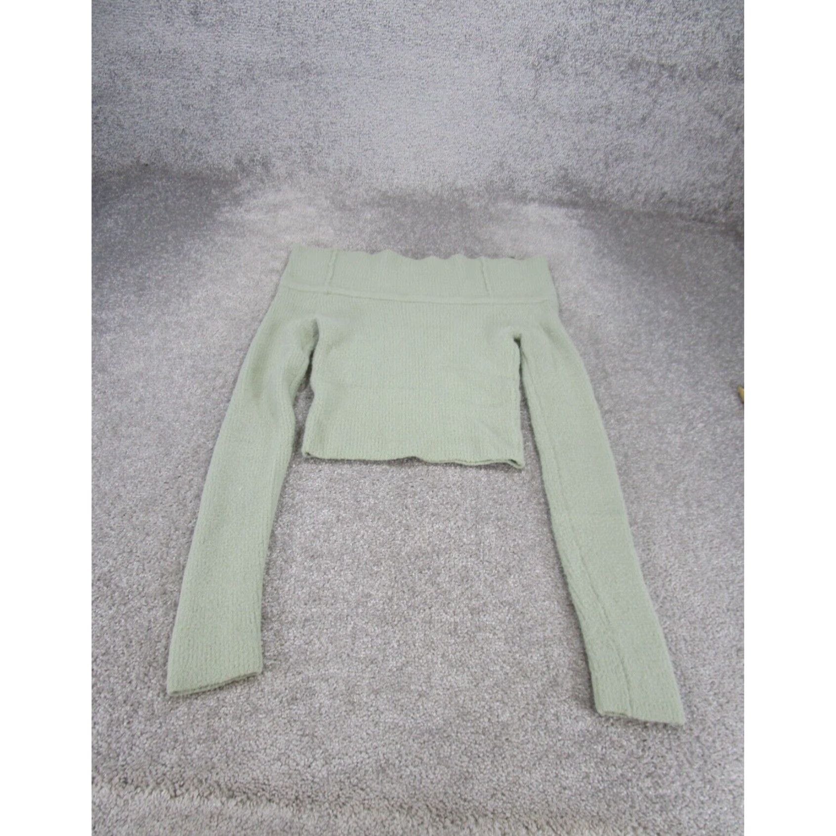 American Eagle Outfitters American Eagle Sweater Womens Small Green Ribbed Off Shoulder Fleece Size S / US 4 / IT 40 - 3 Thumbnail