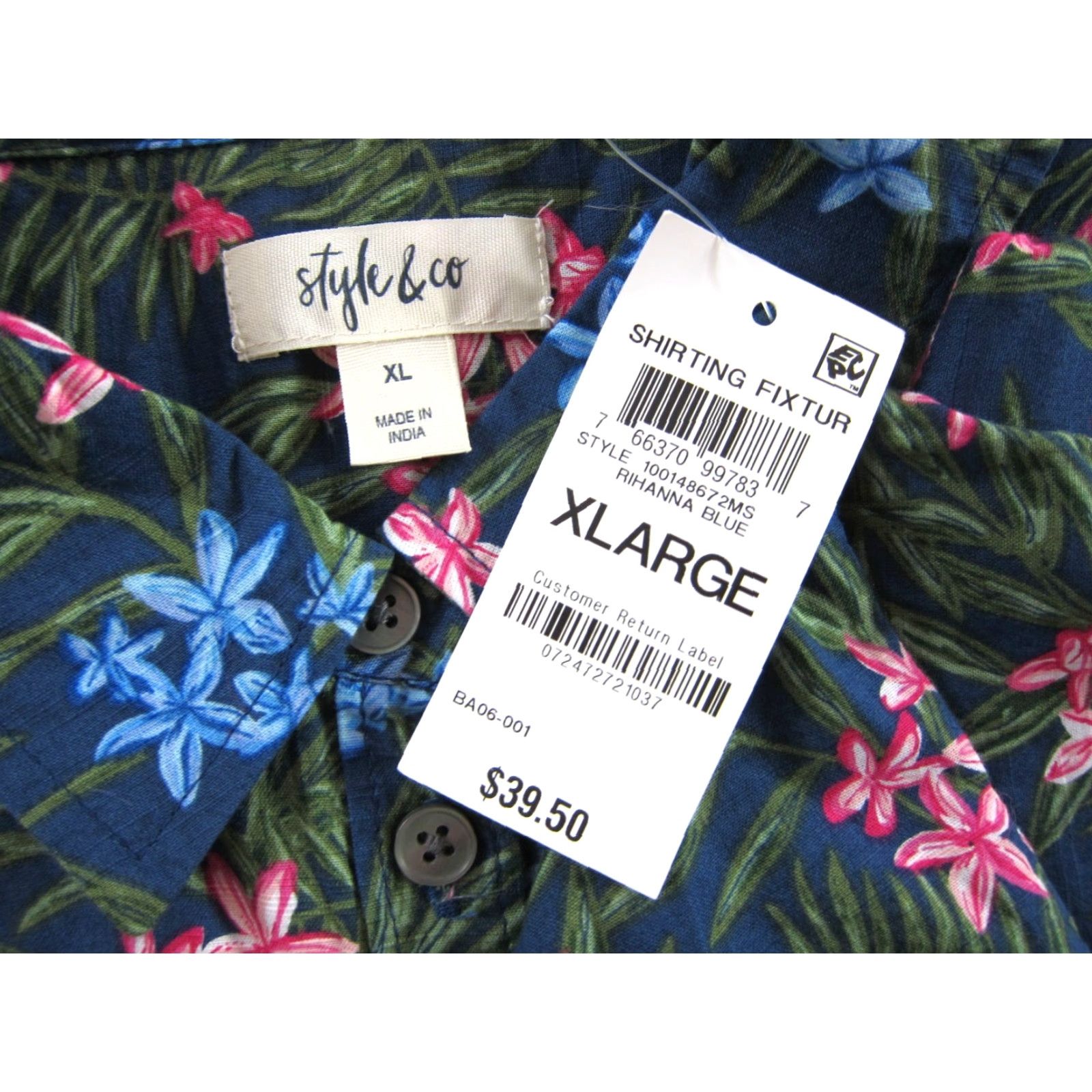 Vintage VINTAGE Style & Co. Blue Pink Green Floral Collar Short Sleeve Button Down Blouse XL Size XL / US 12-14 / IT 48-50 - 3 Thumbnail