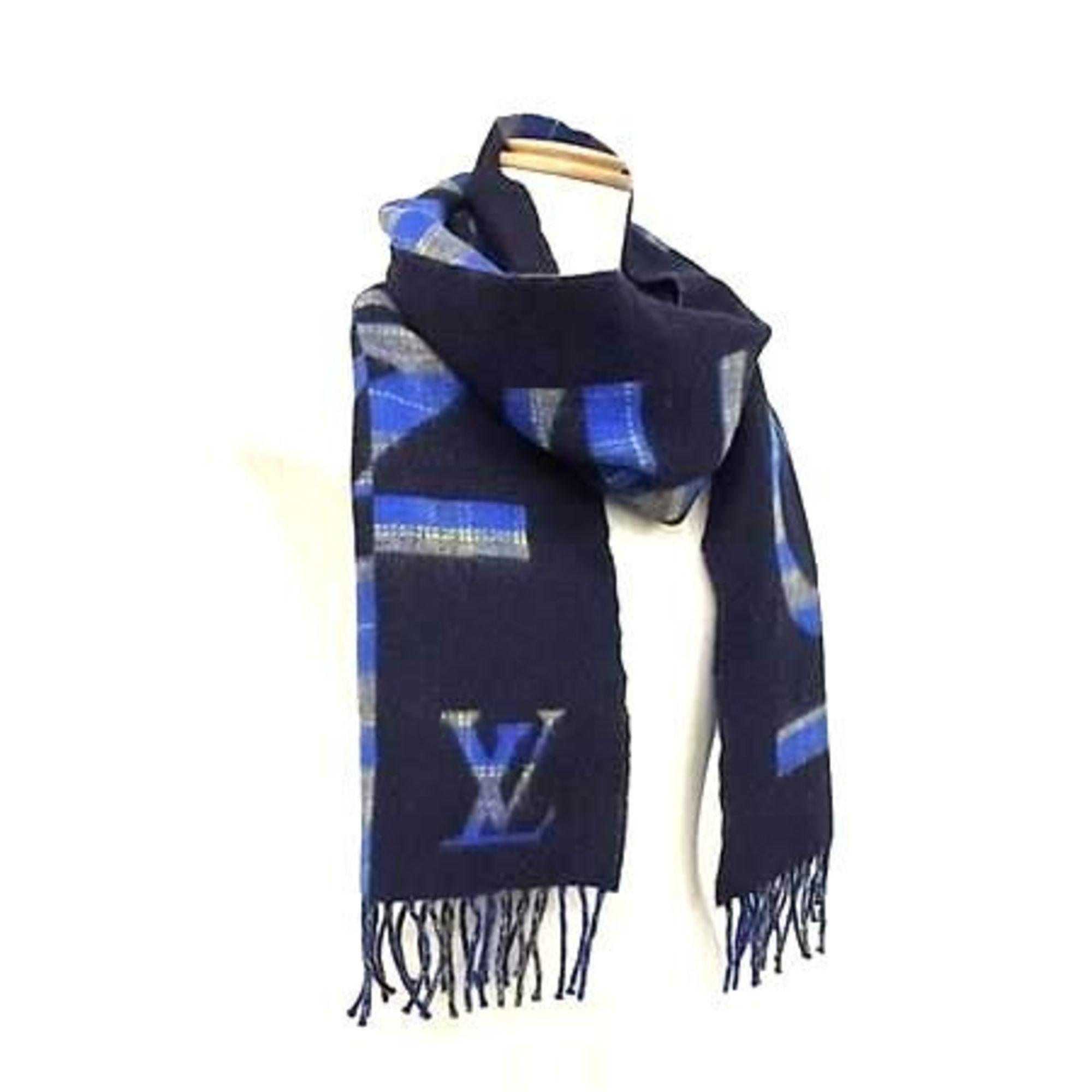 Louis Vuitton LOUIS VUITTON Echarpe Check with Louis M76036 Scarf/Stole, Blue Wool and Cashmere, Men's Women's Size ONE SIZE - 1 Thumbnail