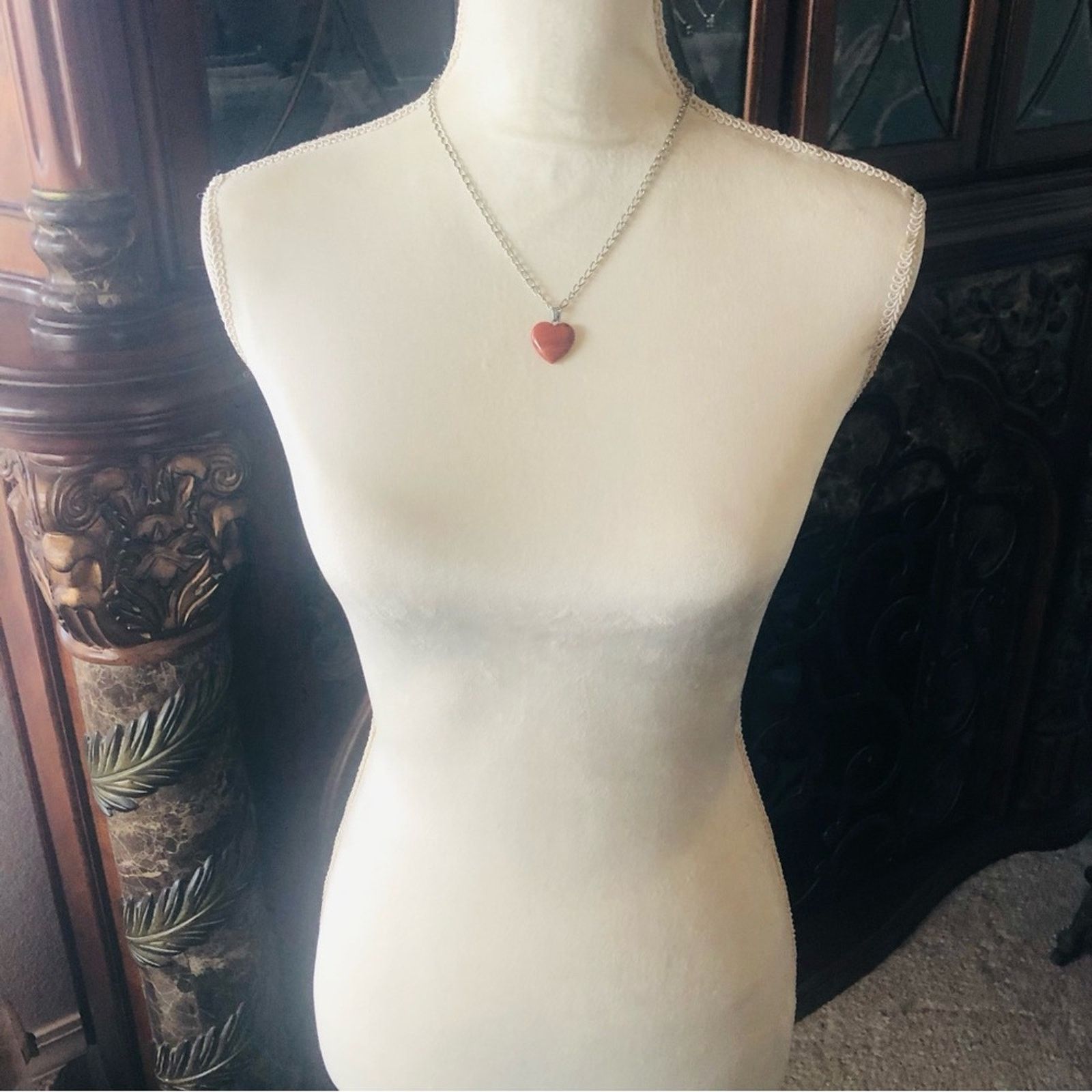 Handmade Handcrafted red jasper heart pendant on chain necklace Size ONE SIZE - 6 Thumbnail