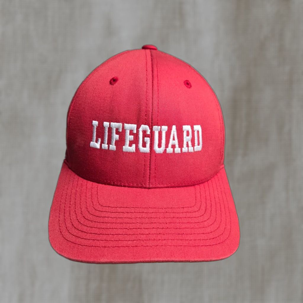 Vintage VINTAGE Red White Embroidered Lifeguard Adjustable Baseball Cap Hat Size ONE SIZE - 1 Thumbnail