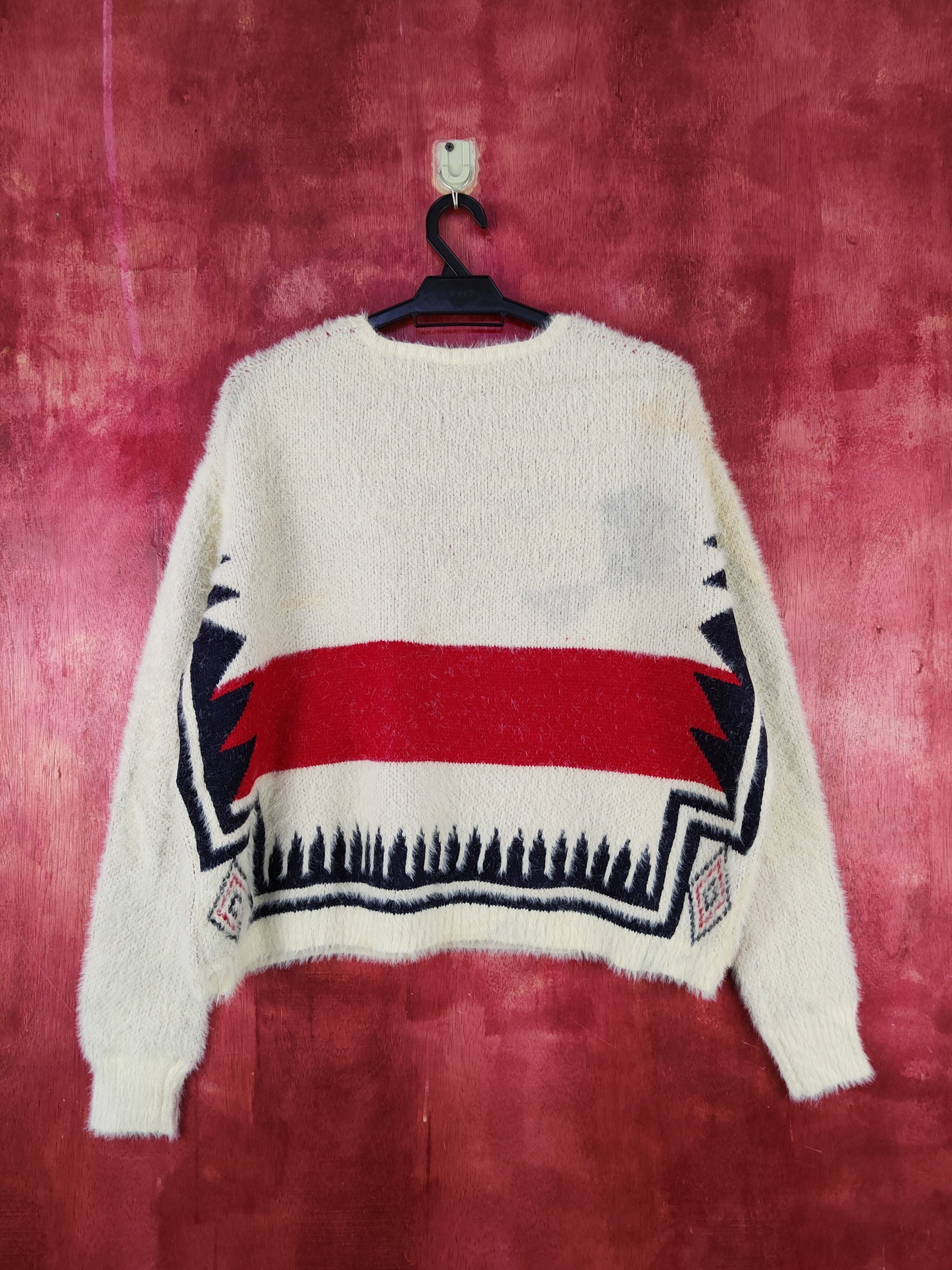 Homespun Knitwear × Japanese Brand Bohewi Cream Red Shag Shaggy Fur Mohair Knitwear #S2077 Size US M / EU 48-50 / 2 - 7 Thumbnail