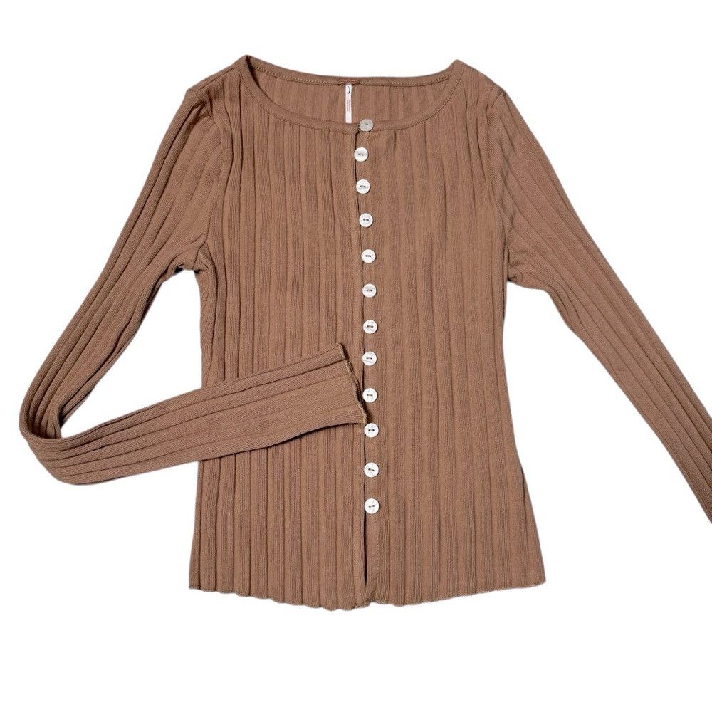 Free People New Free People Tilly Long-Sleeve Light Brown Cardi Top Siz Size XS / US 0-2 / IT 36-38 - 6 Thumbnail