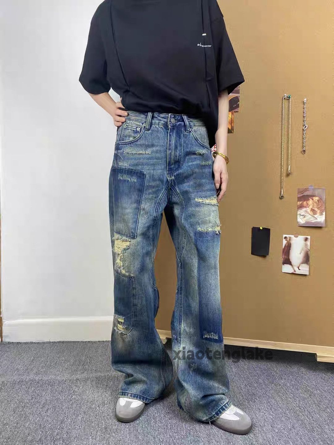 Jean × Vintage washed faded skate hiphop damaged stain jeans Size US 33 - 3 Thumbnail