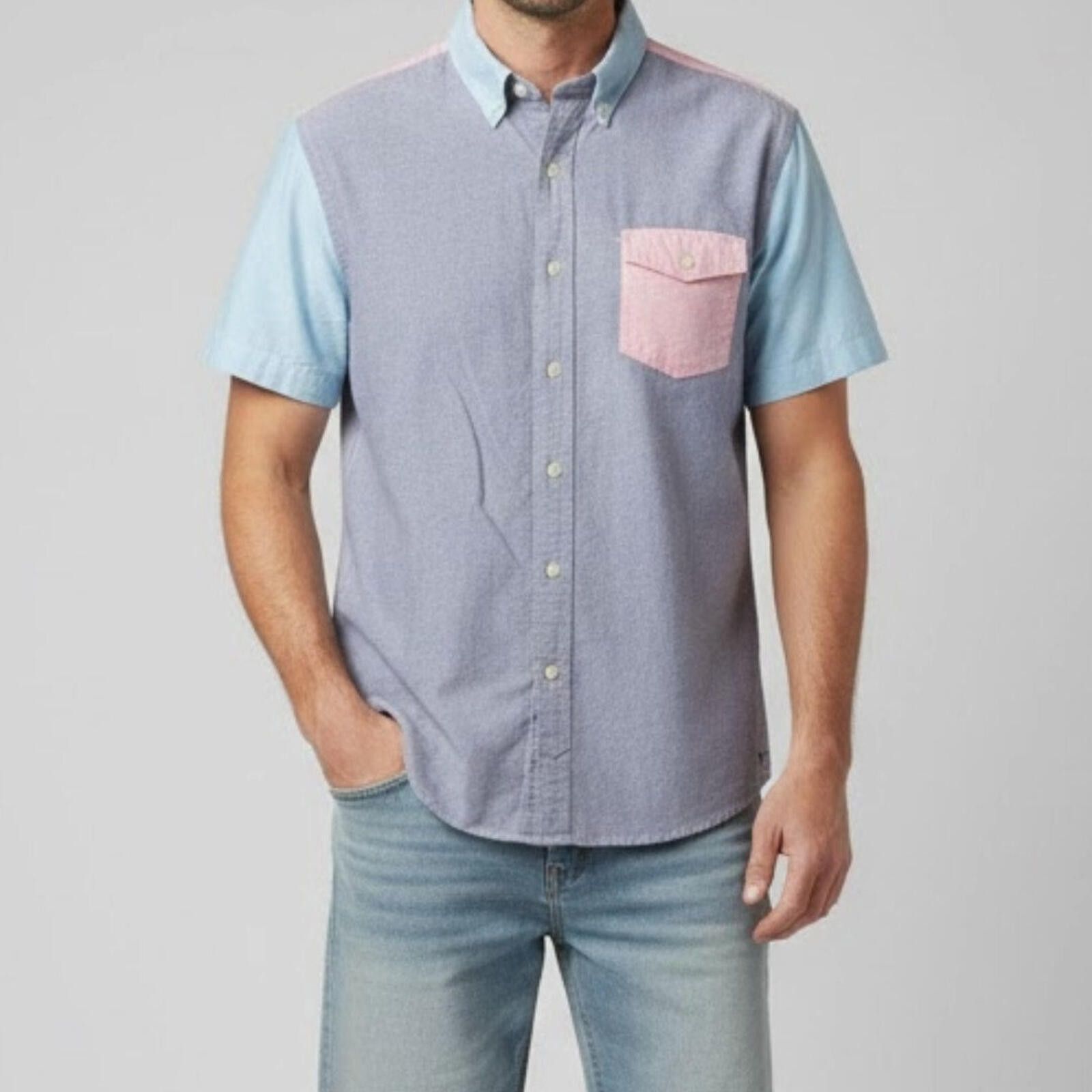 American Eagle Outfitters American Eagle Slim Colorblock Pink Blue Shirt Mens Medium Size US M / EU 48-50 / 2 - 2 Thumbnail