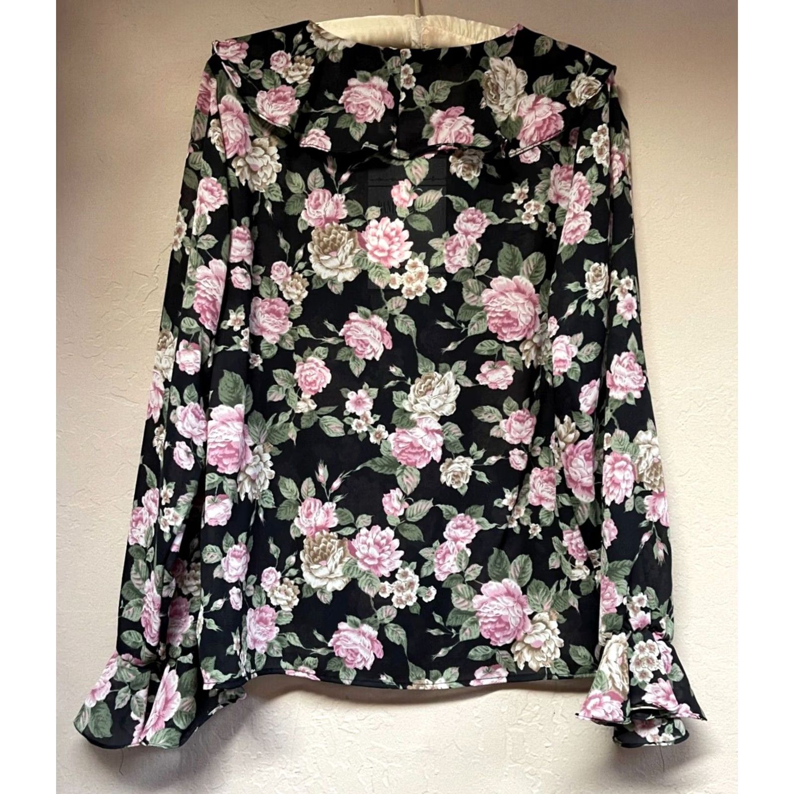 Pinko Daniel Caron Blouse Womens Floral Ruffle Top Shirt Medium Pink Black Boho Size M / US 6-8 / IT 42-44 - 2 Thumbnail