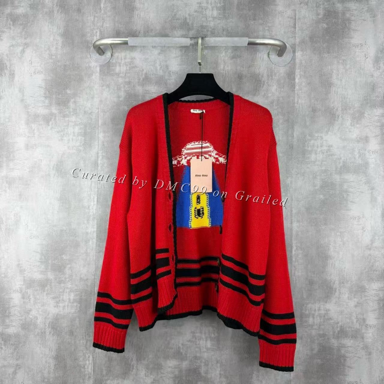 Miu Miu Miumiu Black Red Wool Knit Cardigan Size S / US 4 / IT 40 - 1 Thumbnail