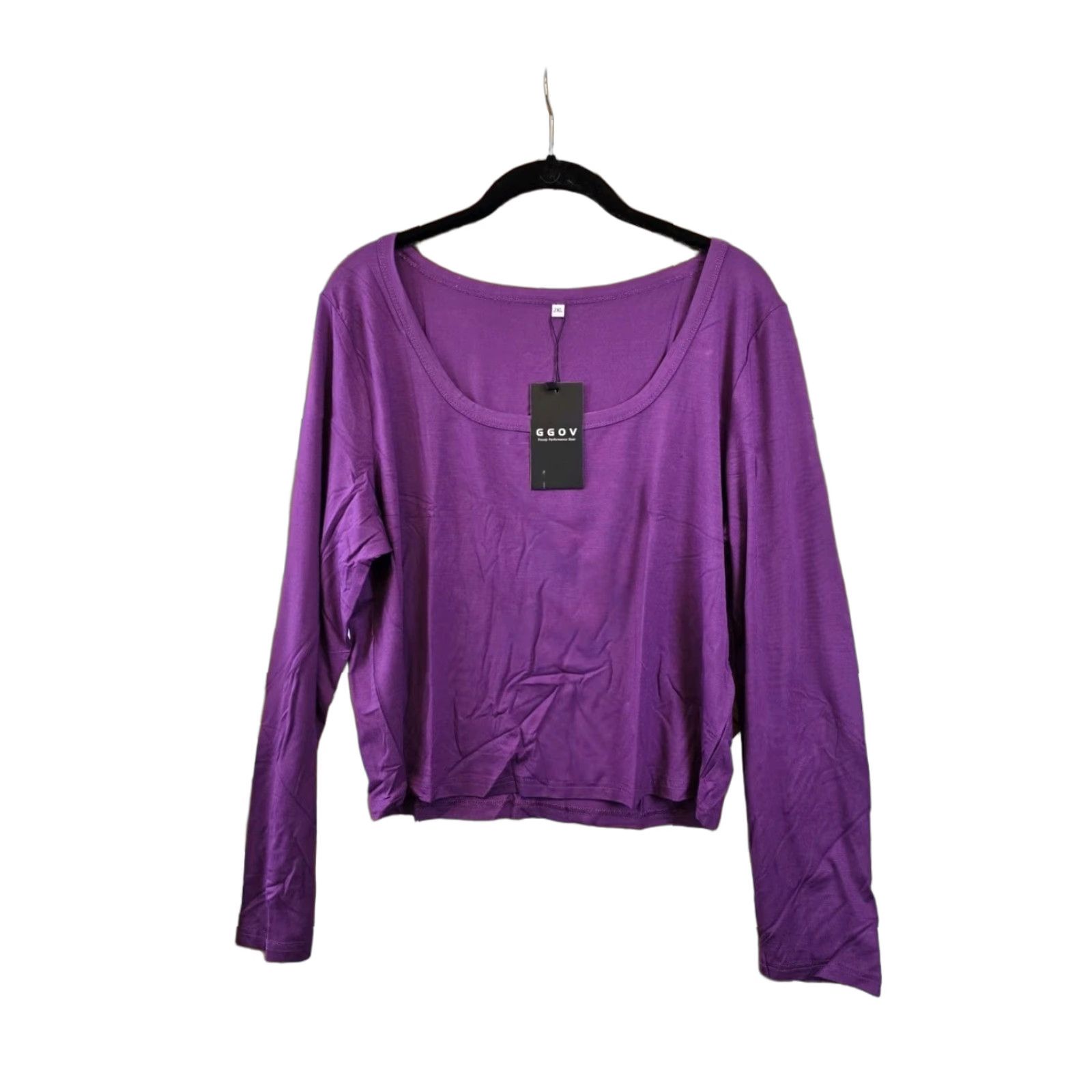 Vintage GGOV Womens Long Sleeve Crop Top Square Crewneck Top - Purple - 2XL - NWT - Blouse - Cropped - Solid - Sleeve Long - Pullover - Casual - Travel Size XXL / US 16-18 / IT 52-54 - 1 Thumbnail
