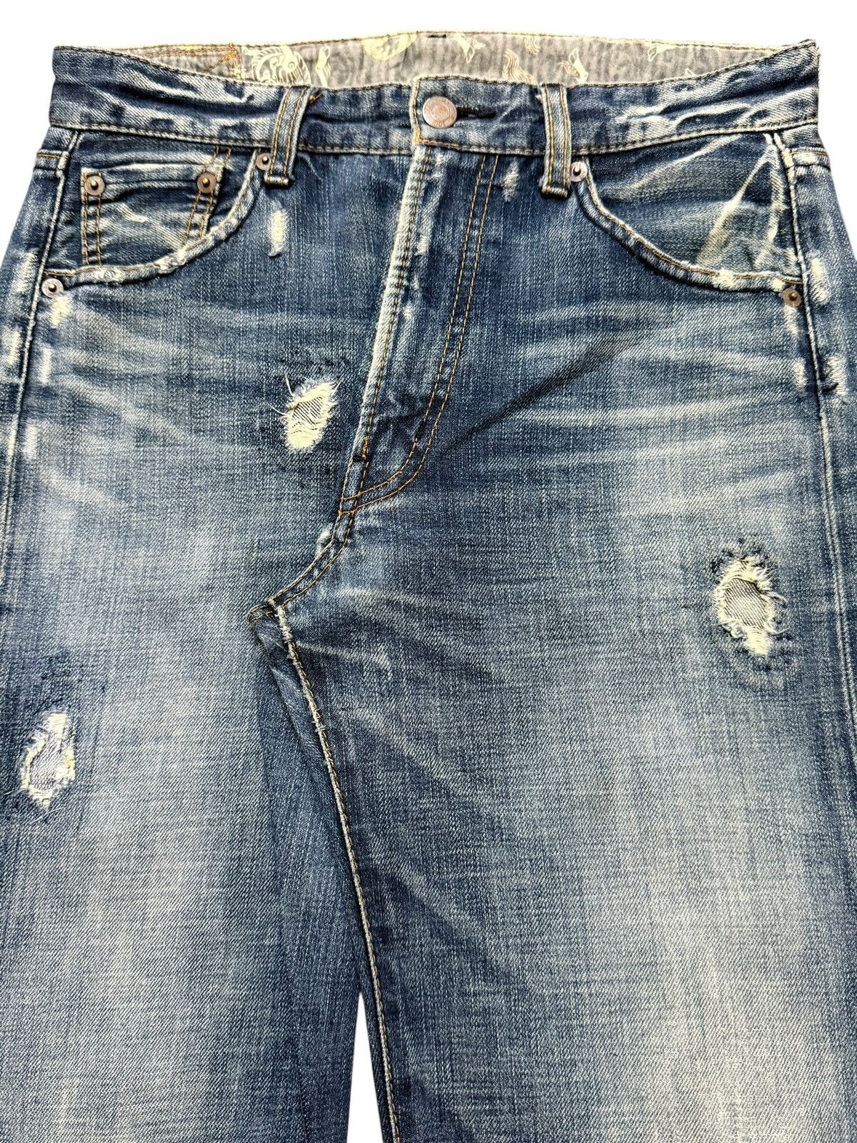 Sugar Cane Vintage Japanese Brand Faded Wash Clawmark Distress Loose Size US 29 - 4 Thumbnail
