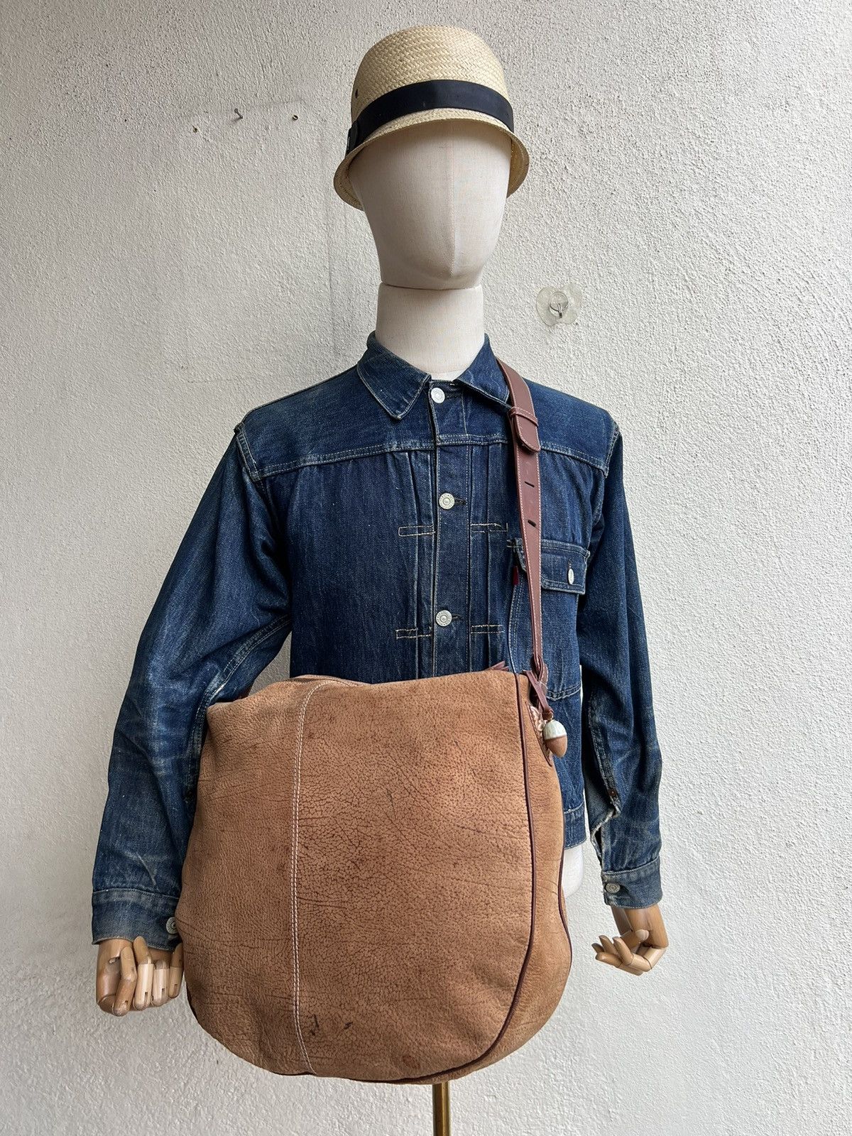 Leather Vintage LLADRO Stains Patina Huge Leather Bag Size ONE SIZE - 3 Thumbnail