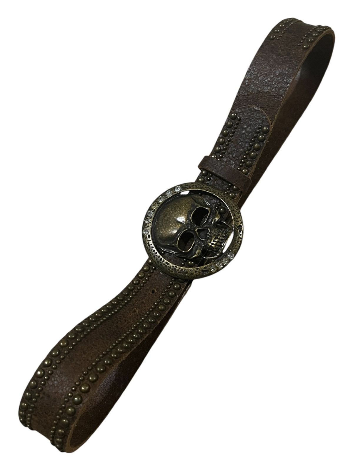 20471120 × Genuine Leather Skulls Crafted with Swarovski Buckle Studded Leather Belt Size ONE SIZE - 3 Thumbnail