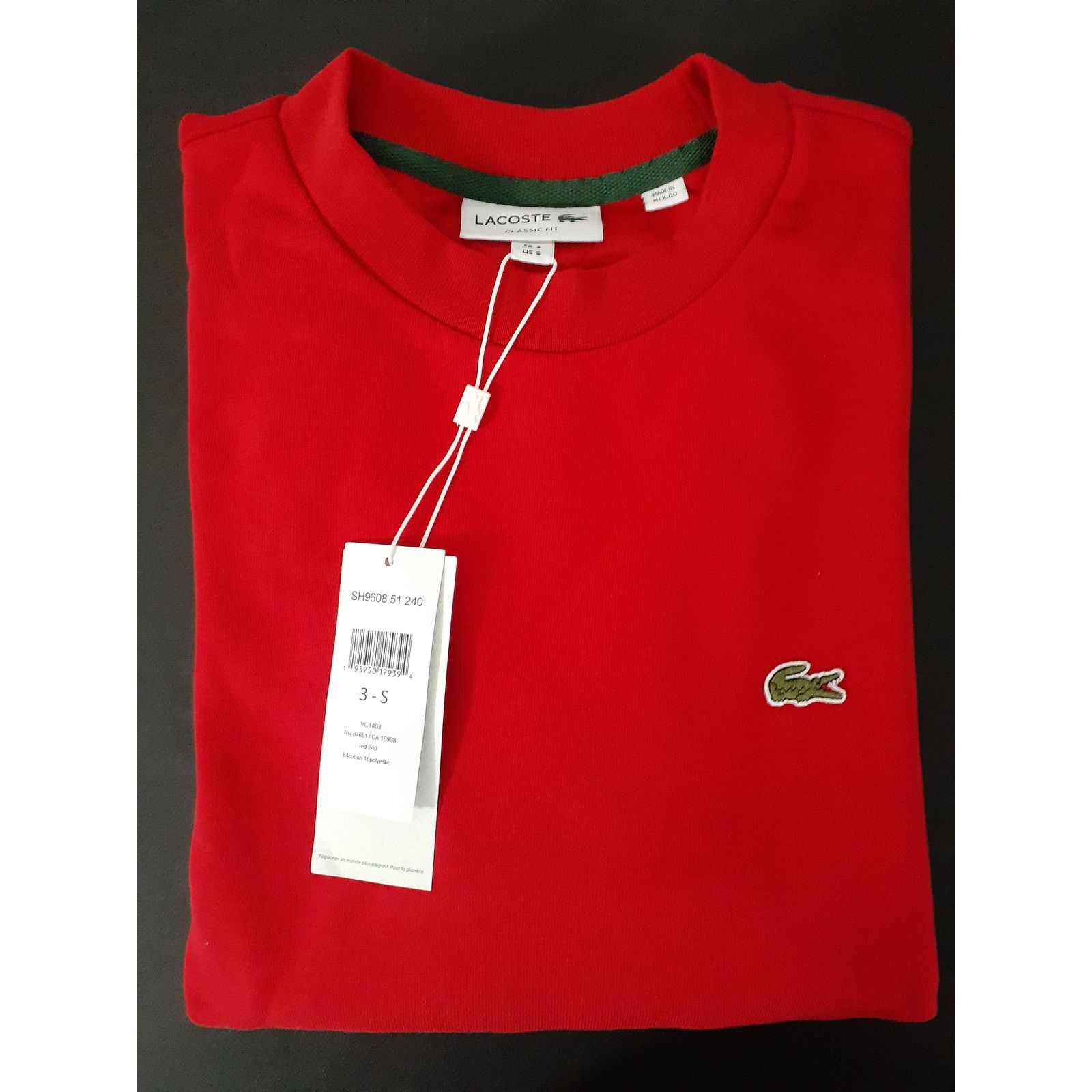 Lacoste Lacoste Men's Organic Brushed Cotton Sweatshirt Rouge S Size US S / EU 44-46 / 1 - 2 Thumbnail