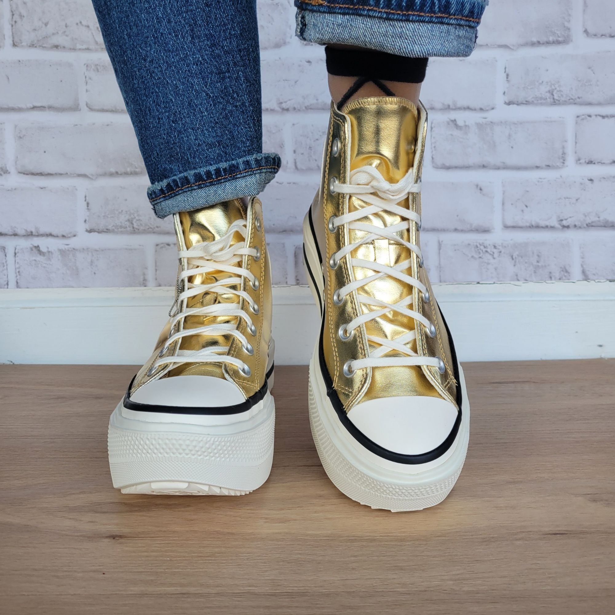 Converse ⭐Converse Chuck Taylor Lift Double Stack Gold Sz 8.5 Mens Sh Size US 8.5 / EU 41-42 - 4 Thumbnail