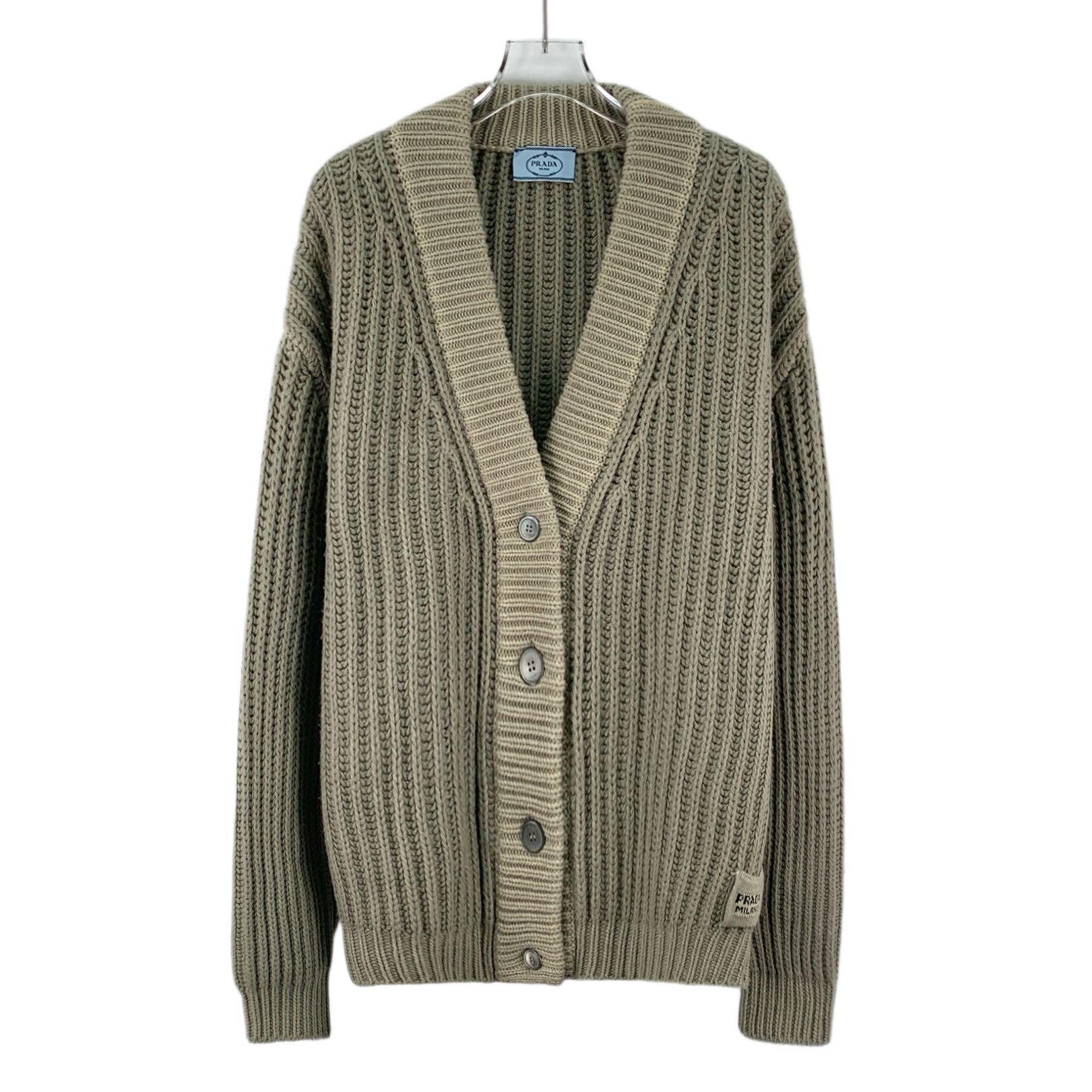 Prada Prada Logo Intarsia Wool Cardigan Grey-Green (42) Size US XS / EU 42 / 0 - 1 Thumbnail