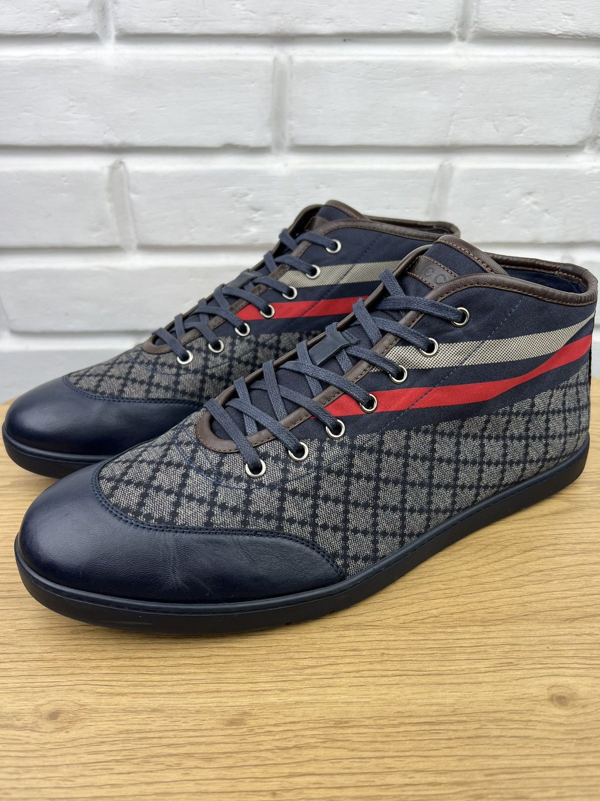 Gucci GUCCI Sneakers Hi Top Leather Shoes Diamante Monogram Size US 13 / EU 46 - 1 Thumbnail
