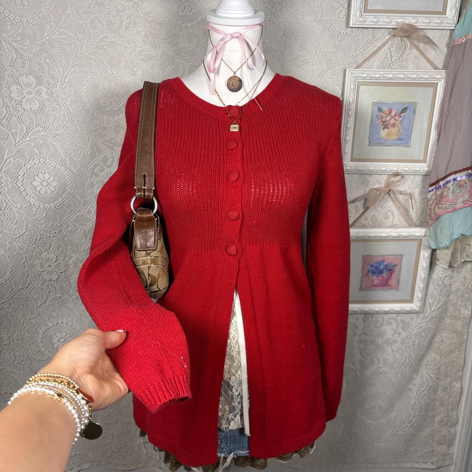 Other vintage red babydoll christmas cardigan sweater Size S / US 4 / IT 40 - 2 Thumbnail