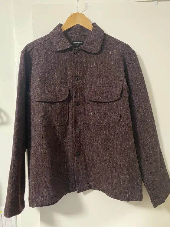 Pre-owned Evan Kinori Field Shirt In Wool Linen In Burgundy