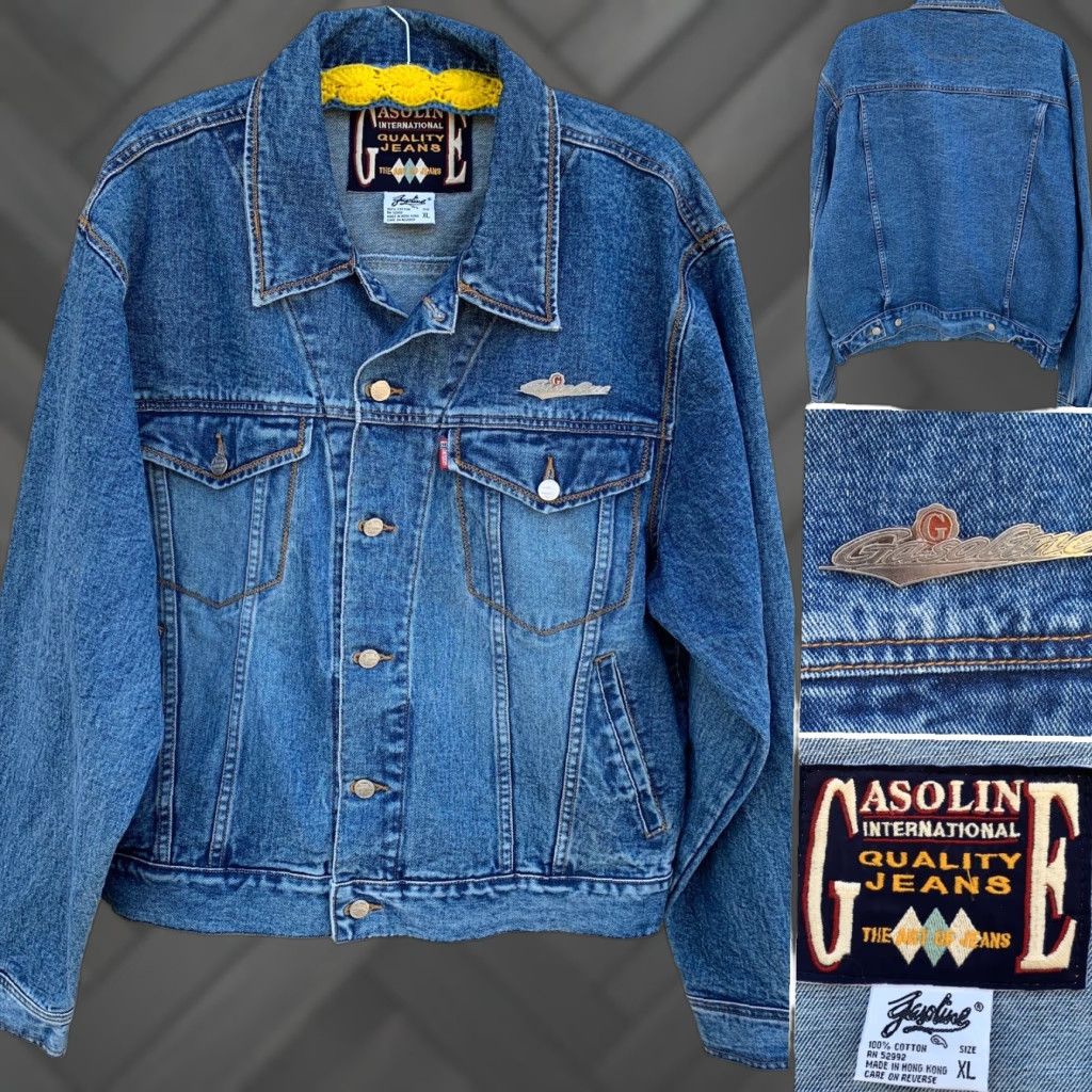 Denime VINTAGE Gasoline Jeans Denim Jacket XL XL USA FRANCE 80s 1980s Blue Denim Jacket Gasoline Jeans Vintage Jacket Mens Womens Size US 36 / EU 52 - 1 Thumbnail