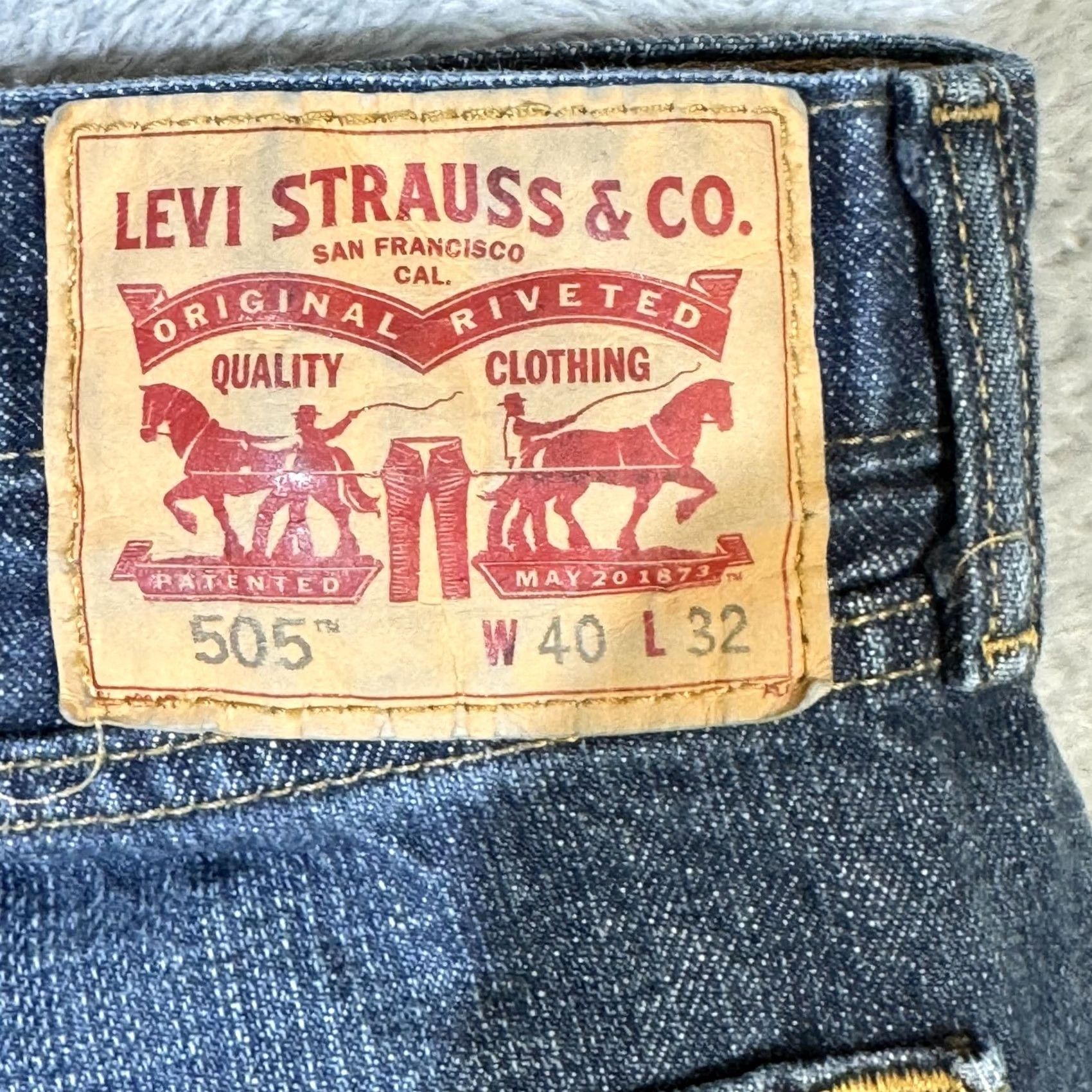 Levi's Levi's 505 Jeans Mens 40x32 Blue Whiskered Straight Medium Wash Denim Pants Size US 40 / EU 56 - 3 Thumbnail