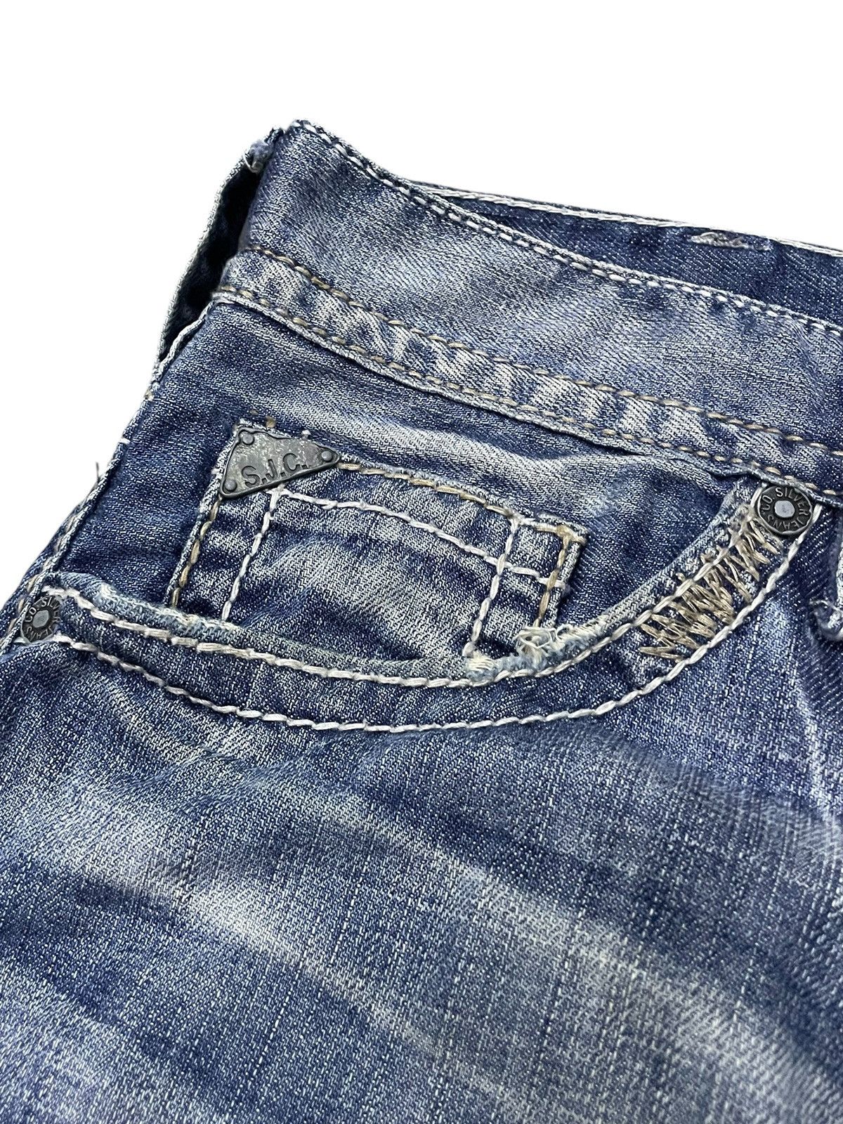 Japanese Brand × semanticdesign Silver Heavy Stitched Loose Straight Baggy Jeans Size US 32 / EU 48 - 9 Thumbnail