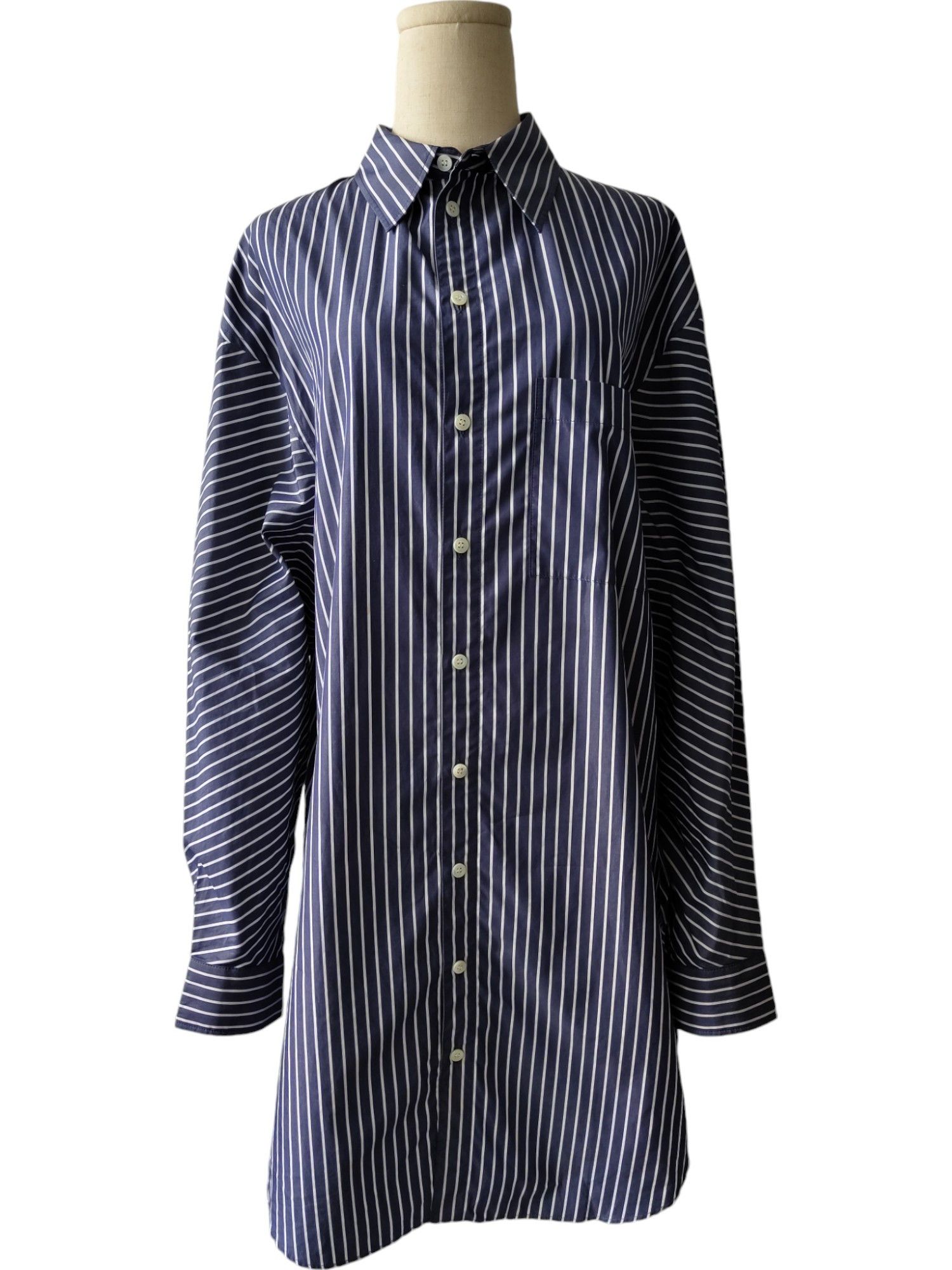 Balenciaga Blue And White Striped Shirt Dress With 2 Side Pockets Size XXS / US 00 / IT 34 - 5 Thumbnail