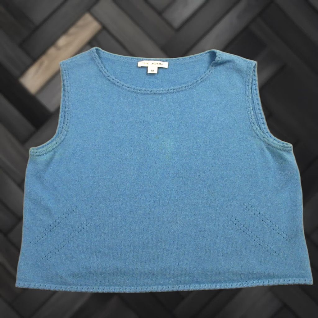 St. John VINTAGE St. John Tank Top Womens Santana Knit Round Neck Wool Blue M 90s USA Style Basic Womens Size M / US 6-8 / IT 42-44 - 1 Thumbnail