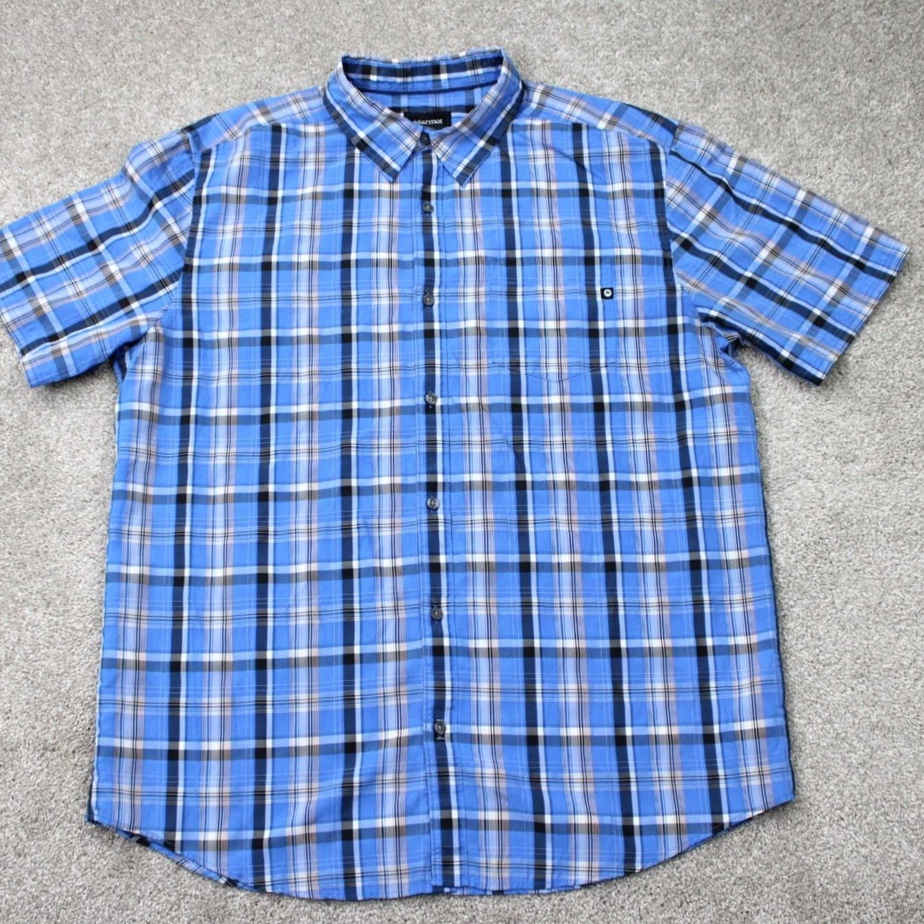 Marmot Marmot Shirt Mens XL Blue Plaid Polynosic Rayon/Polyester Short Sleeve Button Up Size US XL / EU 56 / 4 - 2 Thumbnail