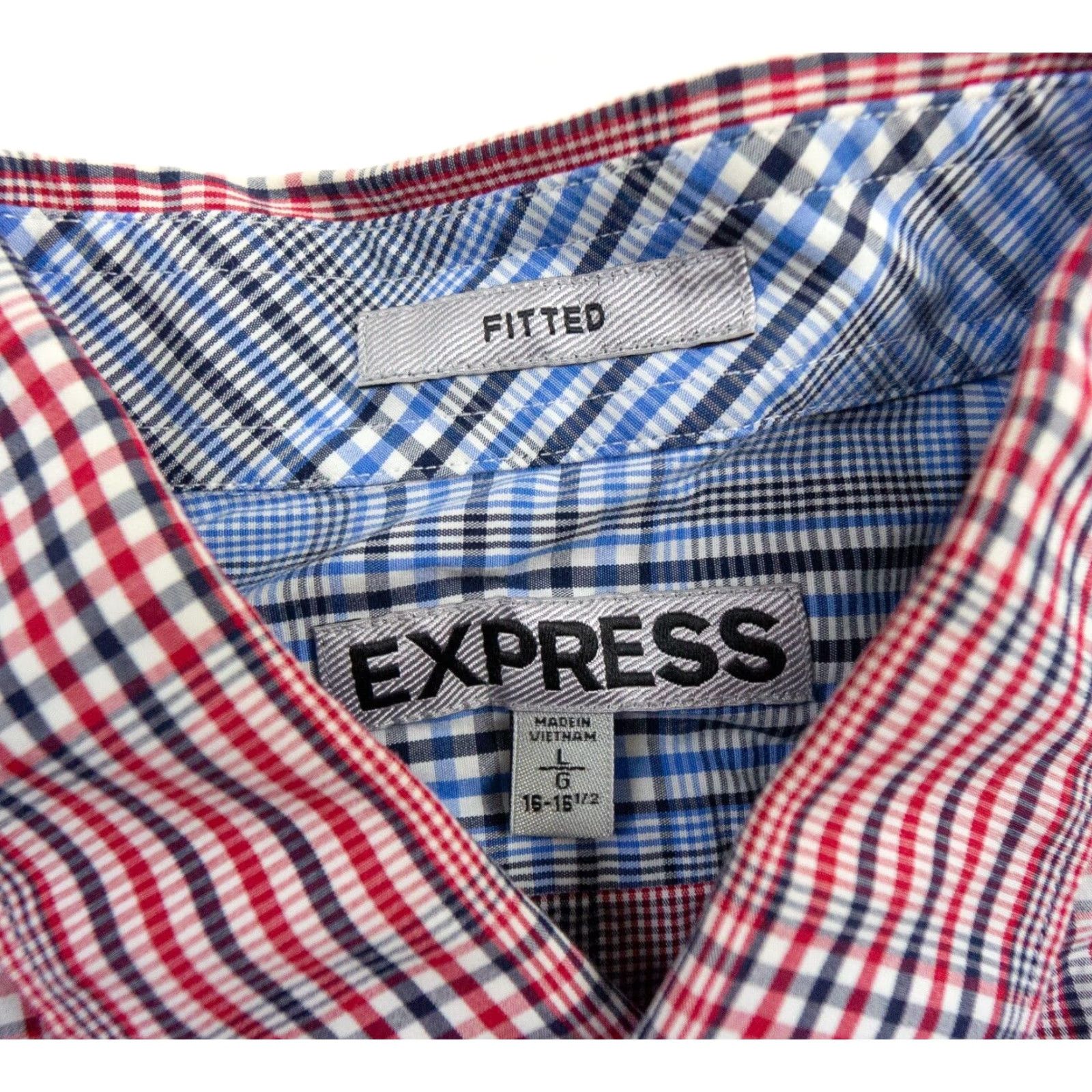 Express Express Mens Large Red Long Sleeve Button Up Fitted Check Plaid Stretch Shirt Size US L / EU 52-54 / 3 - 5 Thumbnail