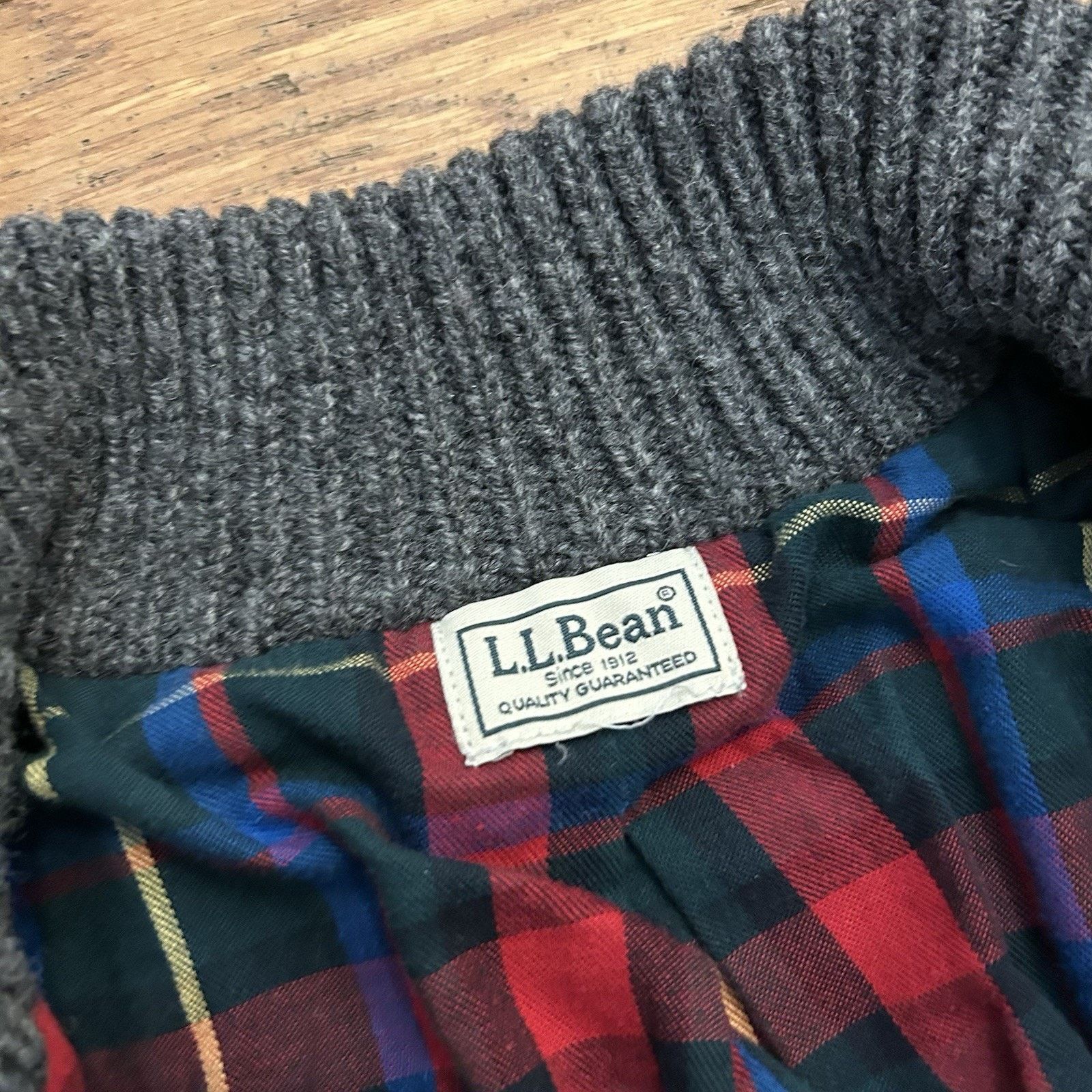 L.L. Bean Wool Knit Plaid Flannel Lined Zip Kangaroo Pocket Sweater Size US L / EU 52-54 / 3 - 3 Thumbnail