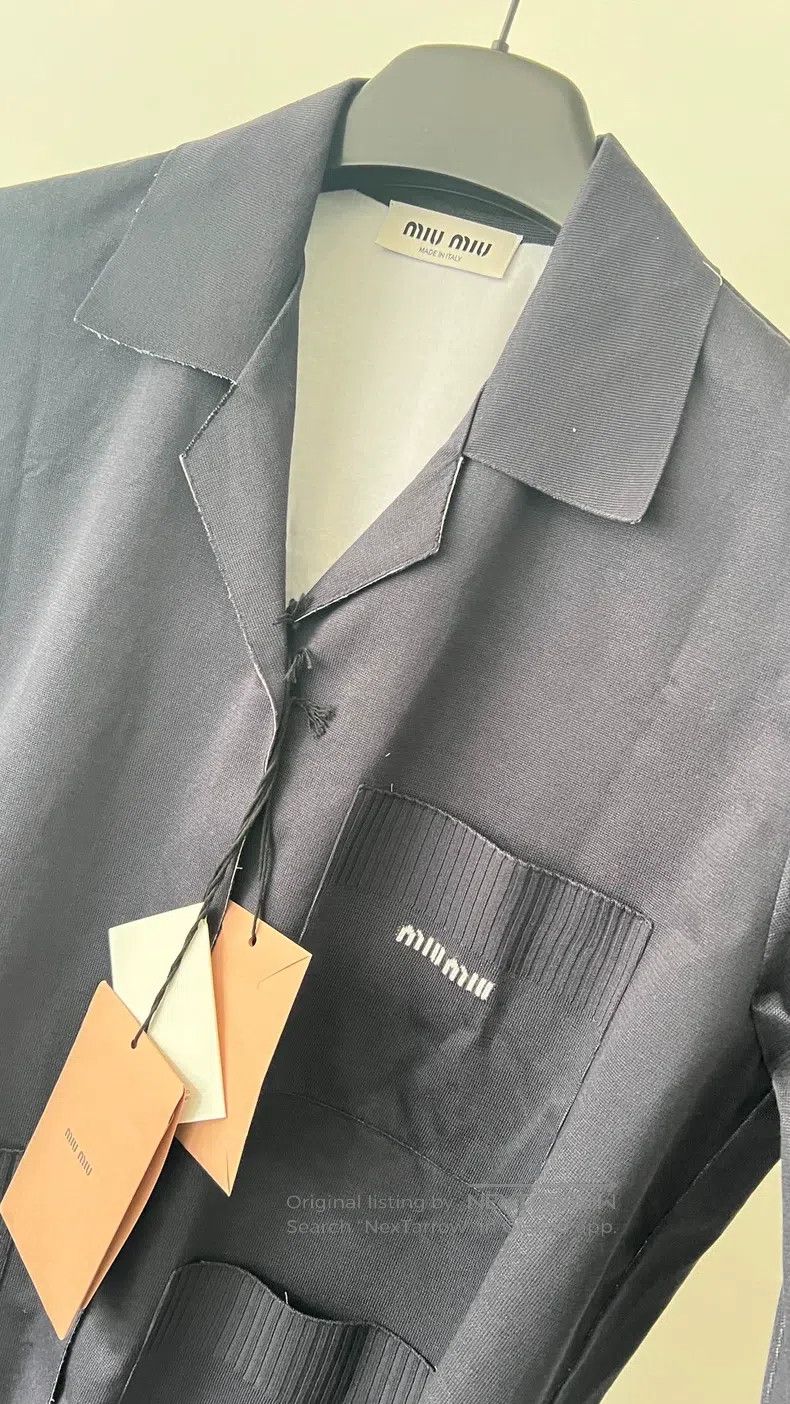 Miu Miu Miu Miu 40 Solid color logo pattern lapel long sleeve shirt Size L / US 10 / IT 46 - 6 Thumbnail
