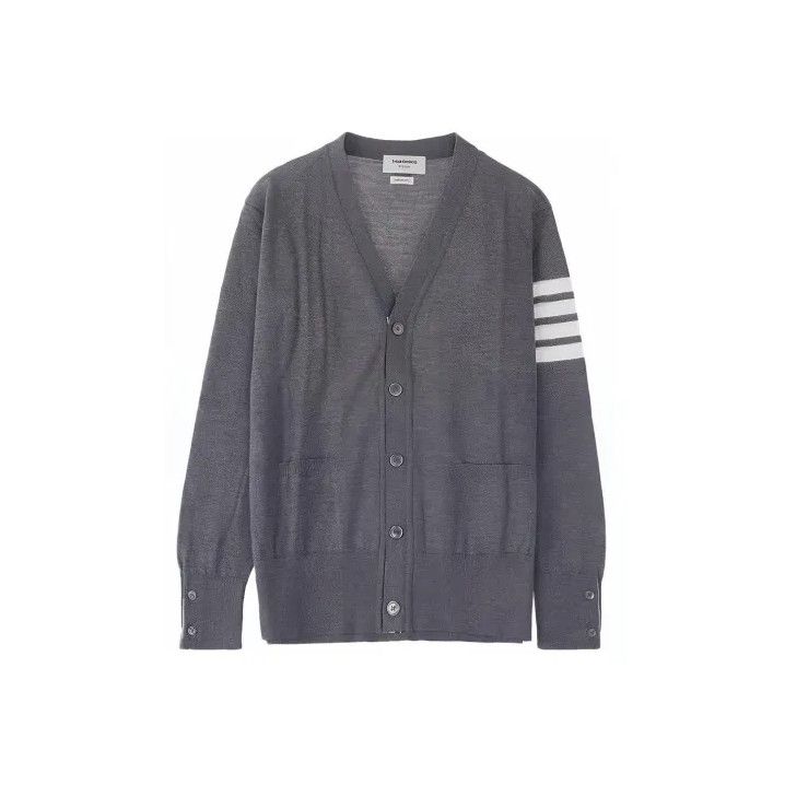 Thom Browne Thom Browne Gray V-Neck Merino Wool Cardigan Size US L / EU 52-54 / 3 - 1 Thumbnail
