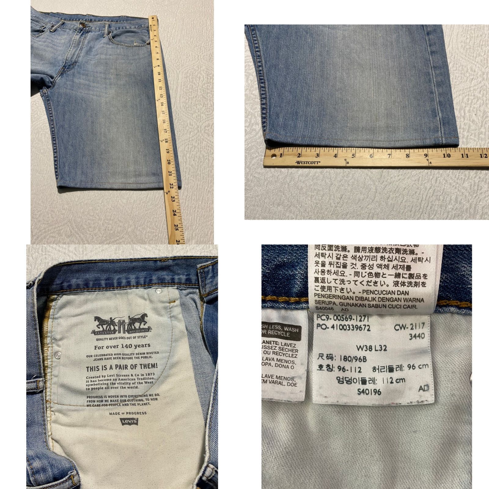 Levi's Levi's 569 Denim Shorts Men 38x11 Blue Hemmed Bermuda Casual Pockets 5-Pocket Design Light Wash Regular Fit Adult Mens Jeans Shorts Daywear Size US 38 / EU 54 - 8 Thumbnail
