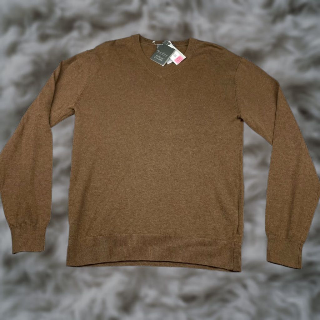 Daniel Cremieux Men's 100% Cotton V-Neck Pullover Sweater Brown Small