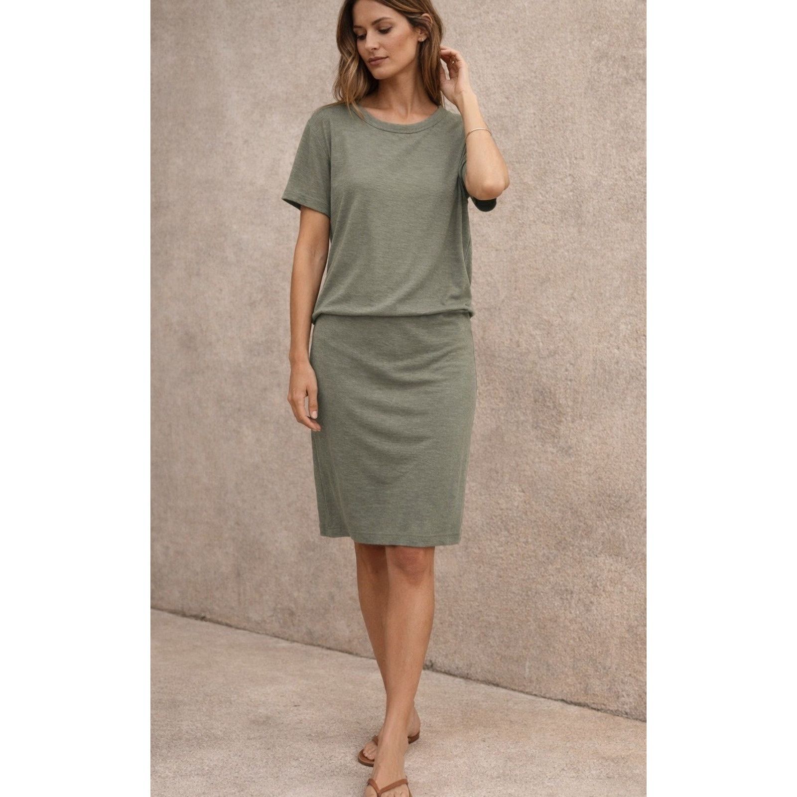 James Perse James Perse Olive Green Tunic Dress 4 Cotton Modal Classic Size S / US 4 / IT 40 - 1 Thumbnail