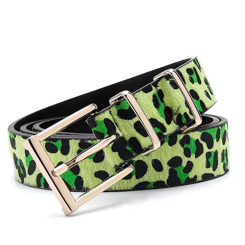 Japanese Brand Leopard Print Pony Hair Effect Belt - PU Leather Y2K 95 cm Size ONE SIZE - 3 Thumbnail
