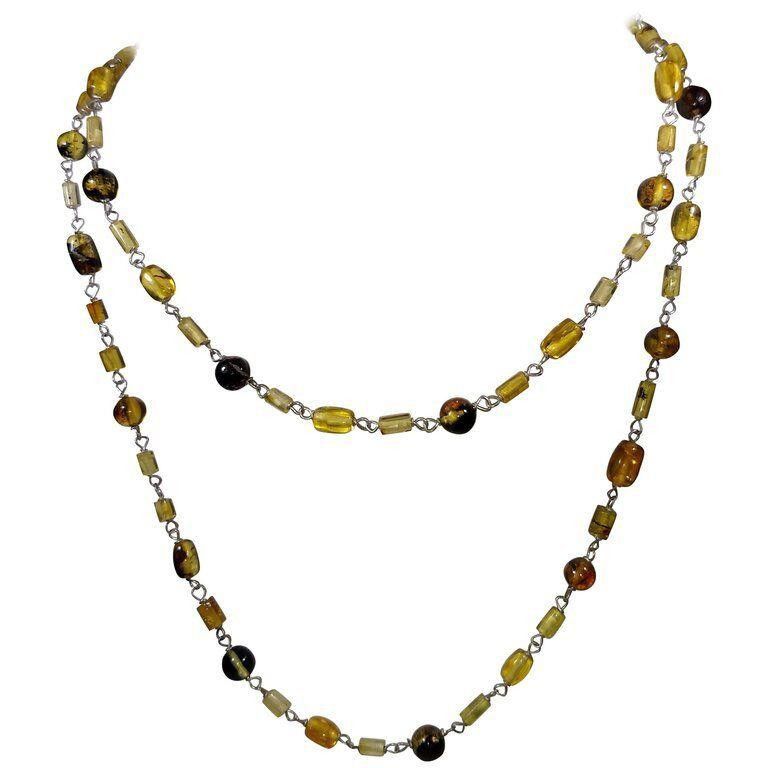 Handmade Alberto Juan Mexican Sterling Silver Amber Beaded Necklace Size ONE SIZE - 2 Thumbnail