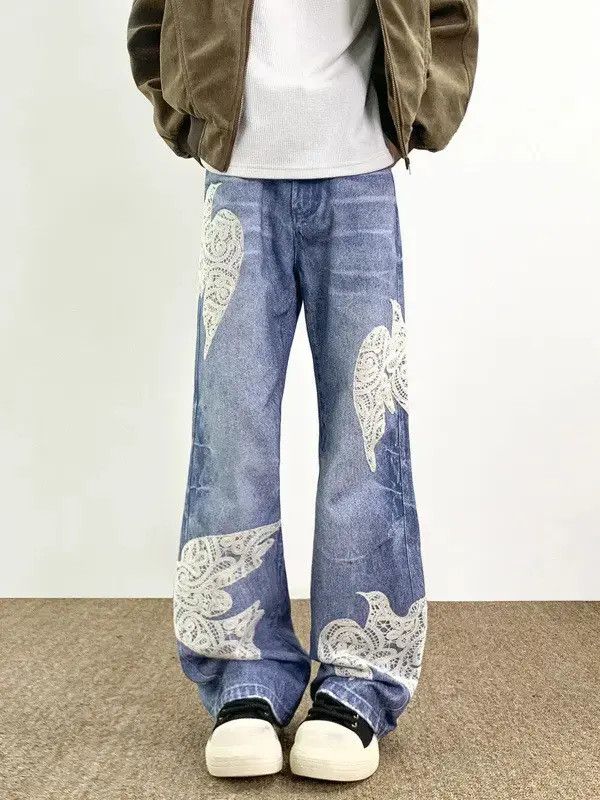 Japanese Brand Retro loose lace patchwork jeans Size US 32 / EU 48 - 2 Thumbnail