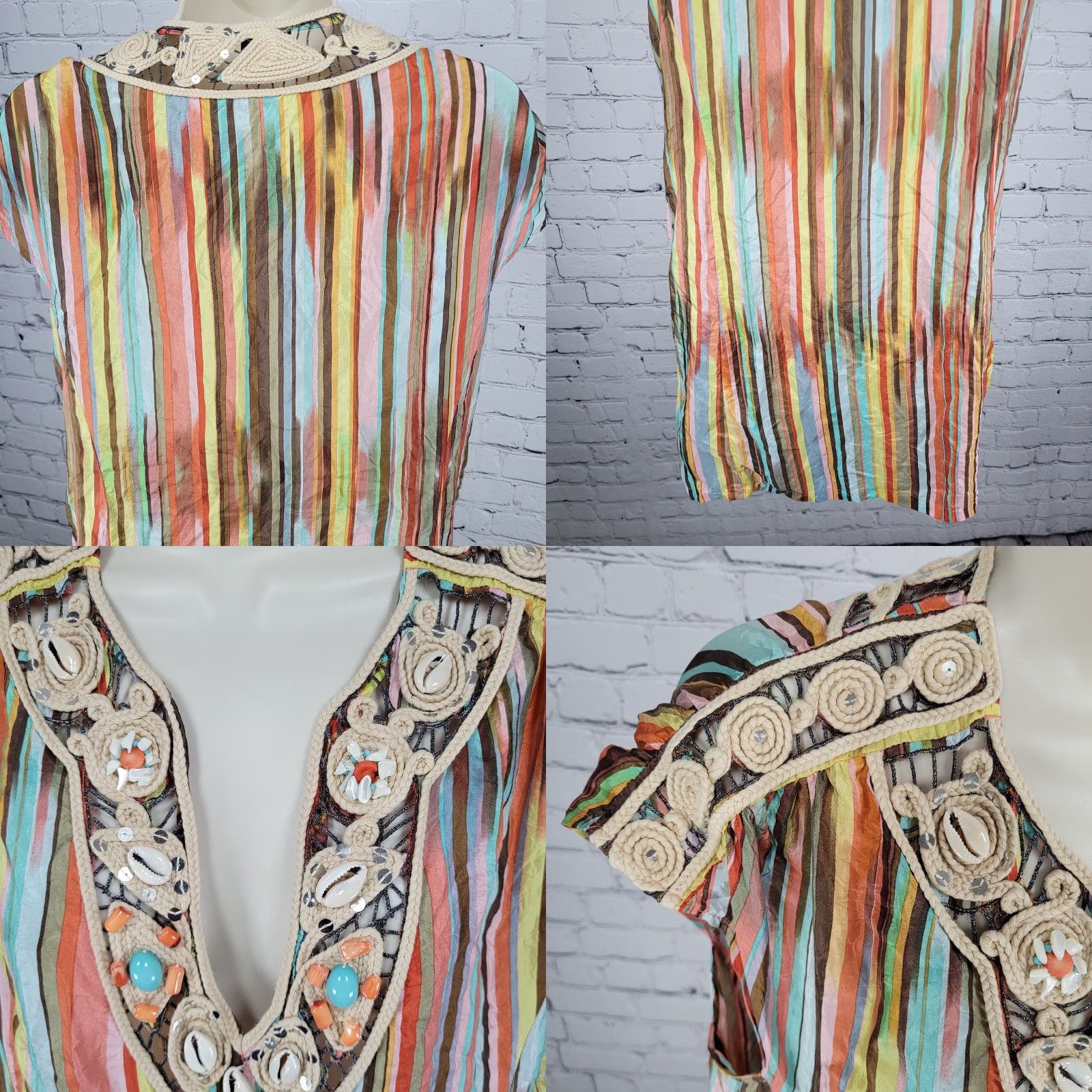 Nanette Lepore Nanette Lepore Multicolor Silk Shell Accents Striped Lightweight Dress 4 Shirt? Size S / US 4 / IT 40 - 8 Thumbnail