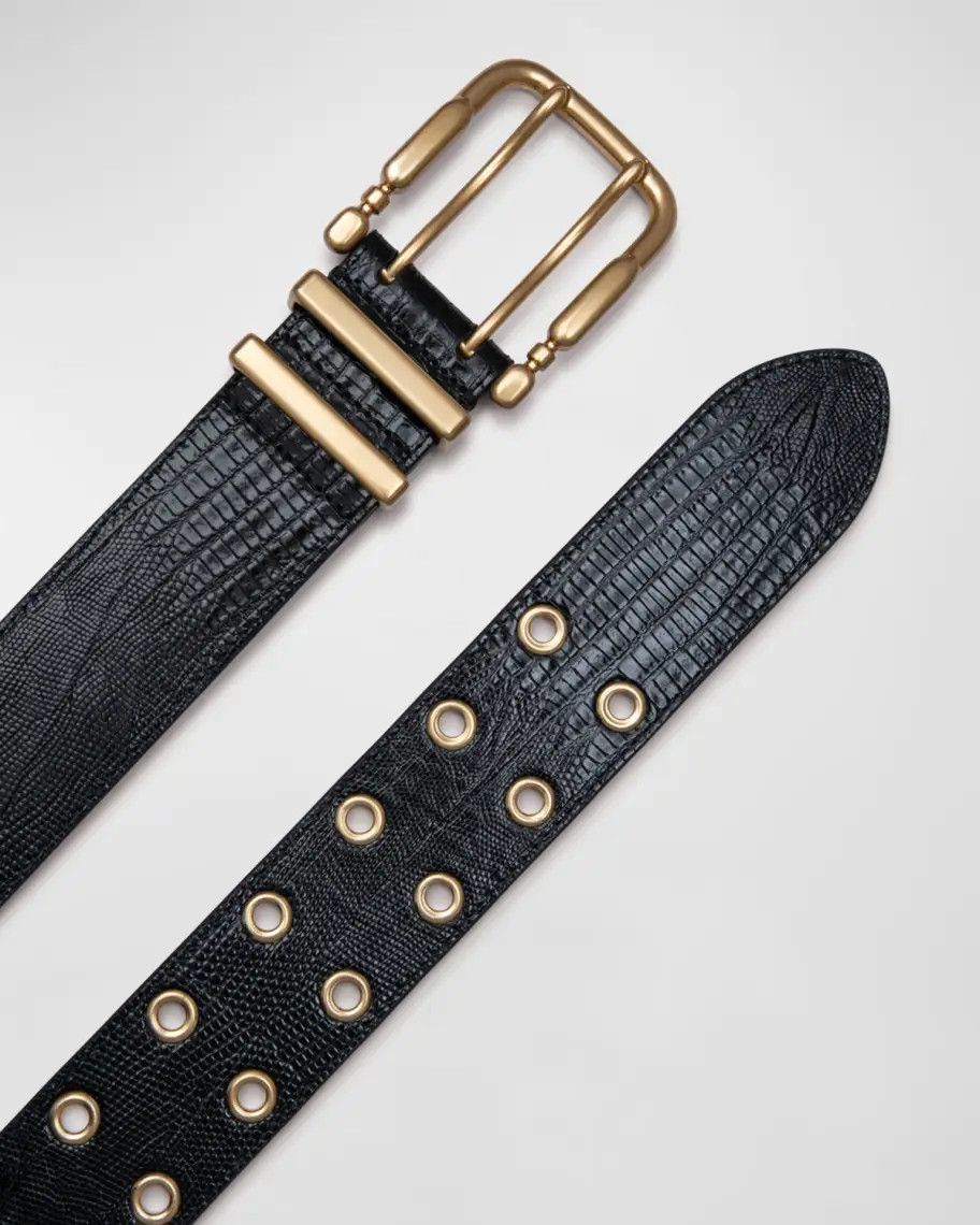 By Far o1mle1224 Size : M/Lizard Embossed Leather Belt in Black Size ONE SIZE - 2 Thumbnail