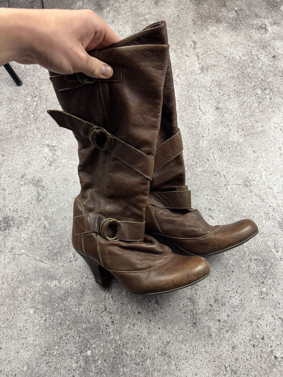 If Six Was Nine Vintage Italian AS98 Heel Leather Biker Boots In Brown Size US 7 / IT 37 - 8 Thumbnail